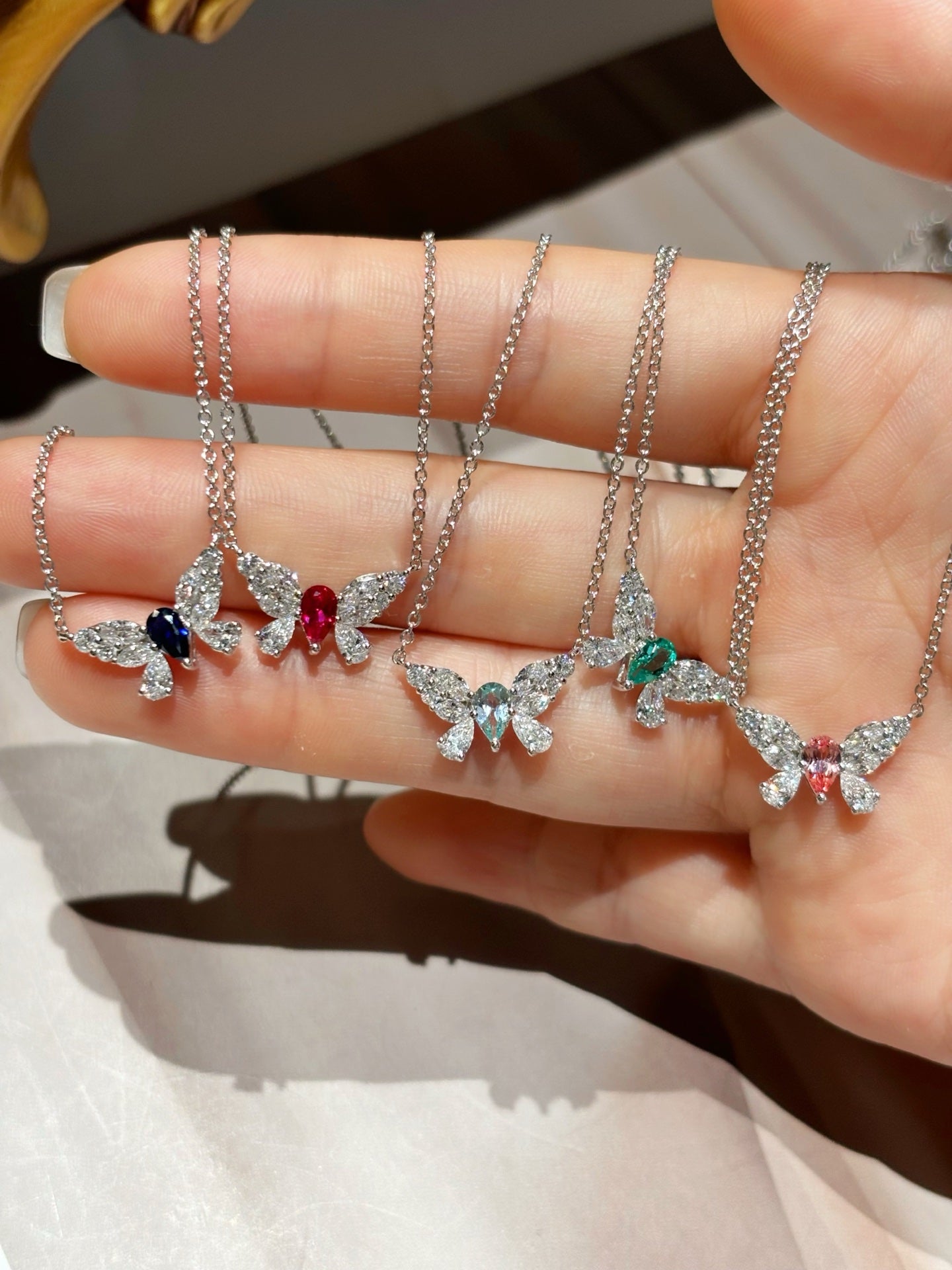 Lab Grown Gemstone Butterfly Pendant Necklace Collection | Everyday Grace & Delightful Gifting |Platinum