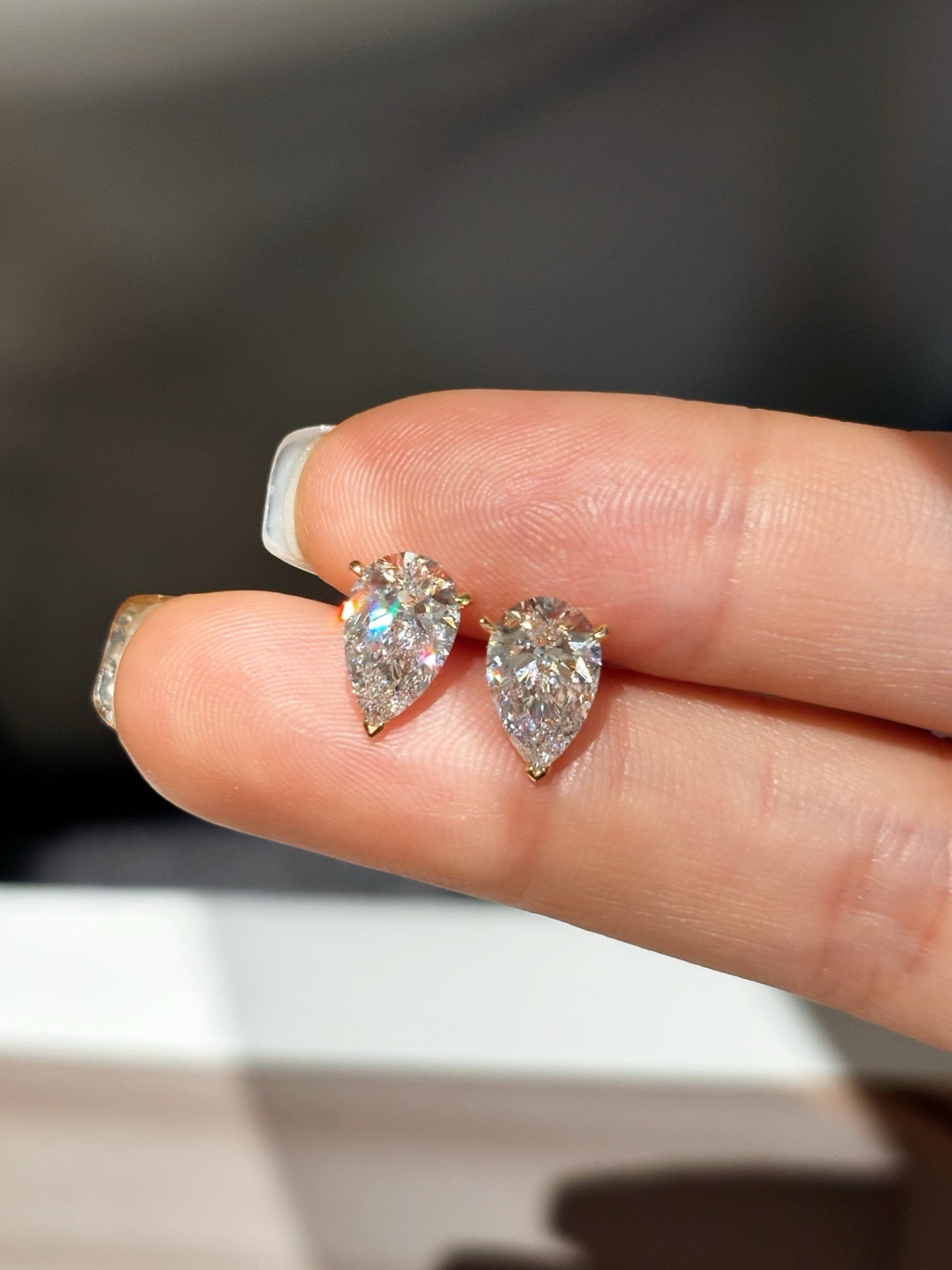 Pear-Cut Lab Diamond Stud Earrings | Minimalist Design | Everyday Wear | 18K Gold