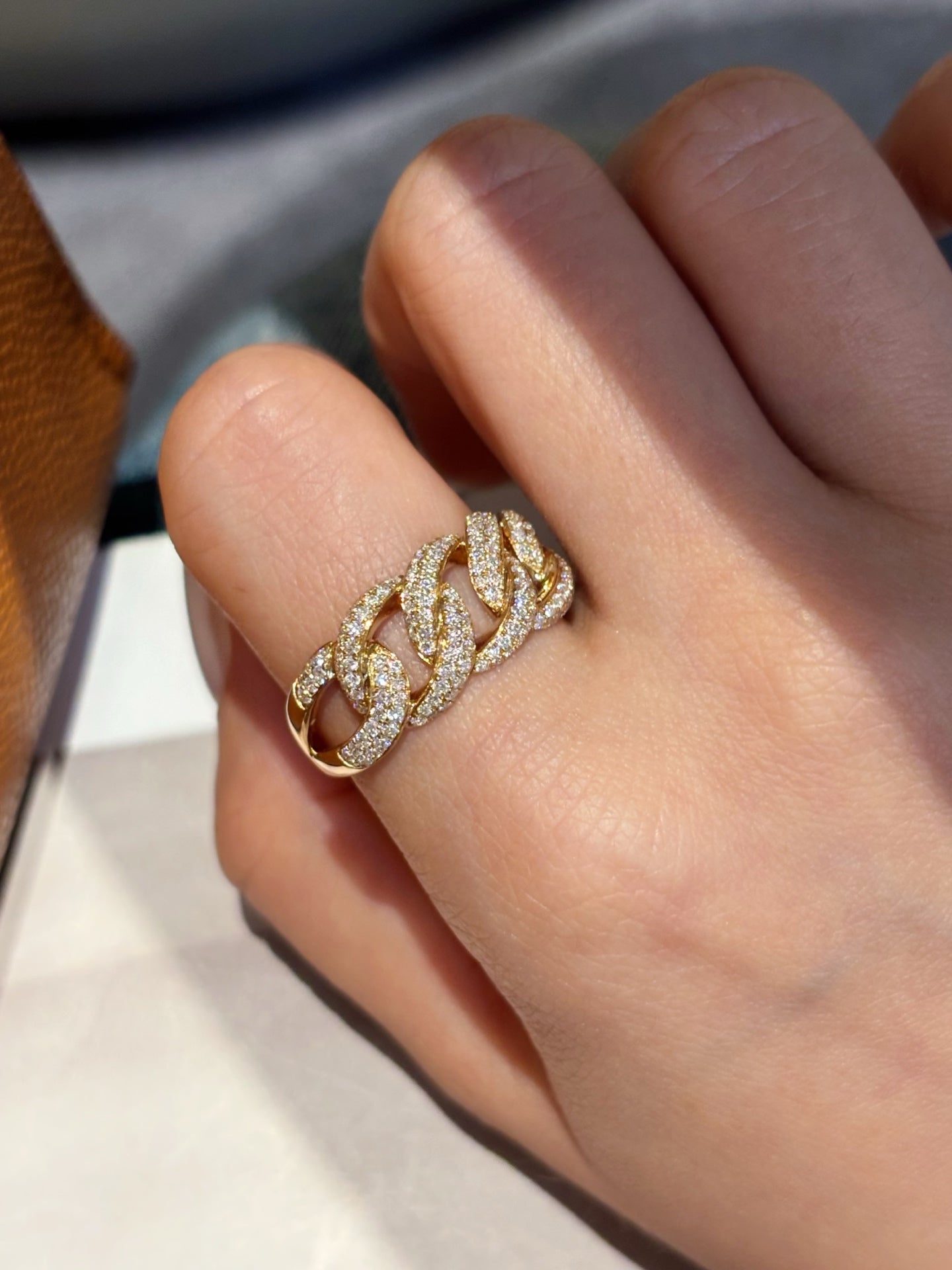 Cuban Chain Style Lab Grown Diamond Ring | Full Diamond Design | 18K Yellow Gold