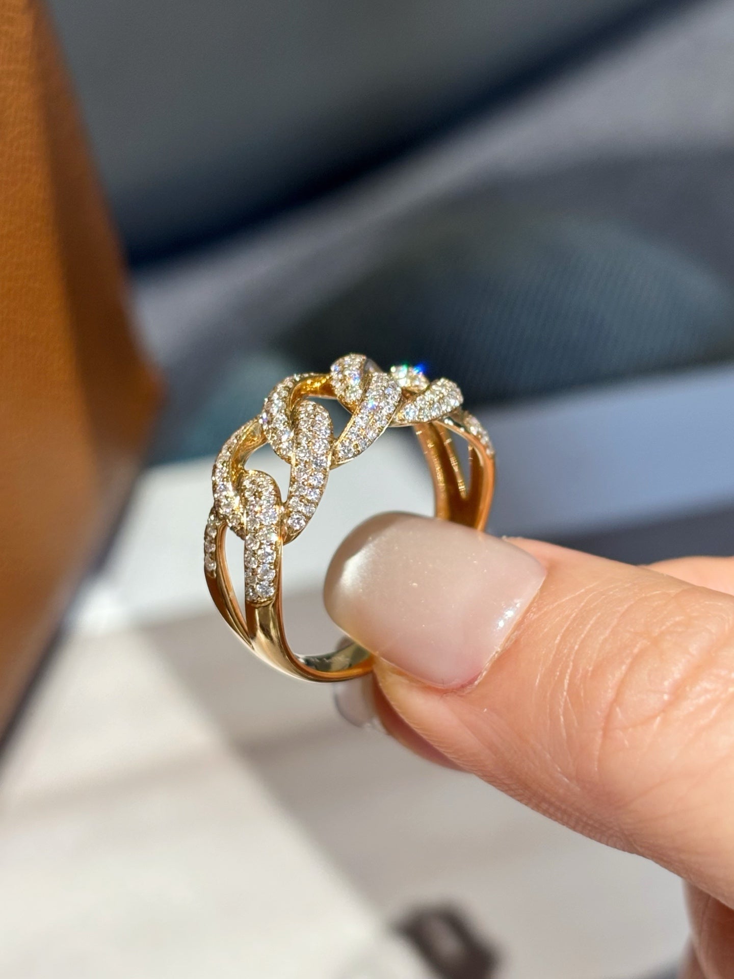 Cuban Chain Style Lab Grown Diamond Ring | Full Diamond Design | 18K Yellow Gold