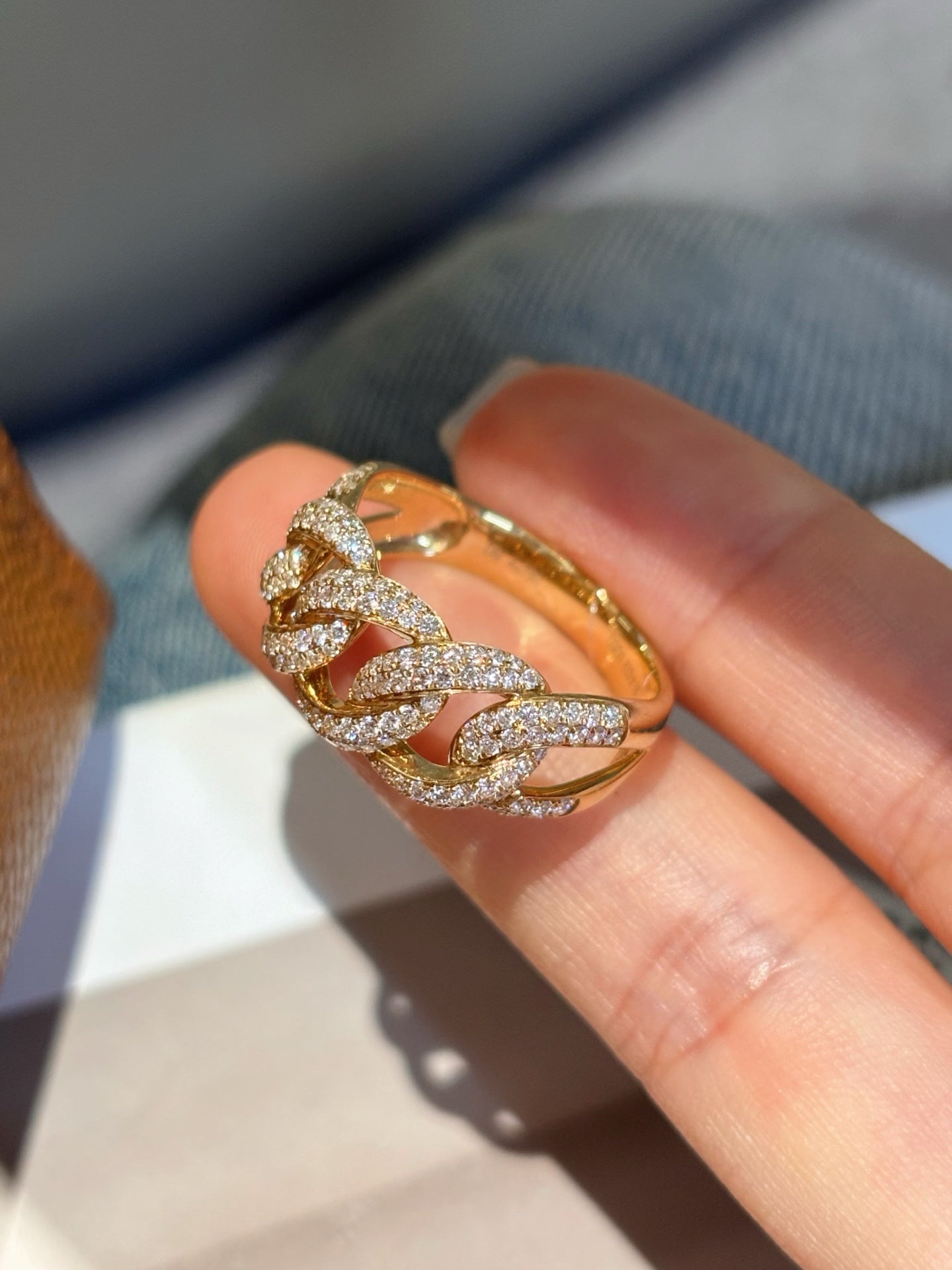 Cuban Chain Style Lab Grown Diamond Ring | Full Diamond Design | 18K Yellow Gold