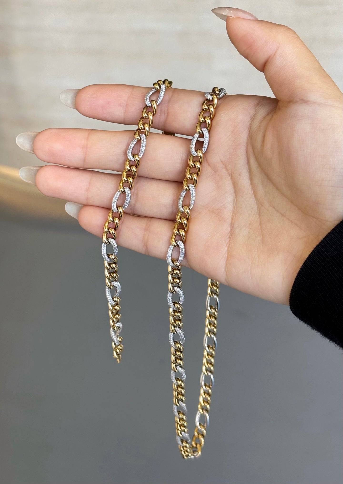 Two-Tone Cuban Chain Micro Pave Lab Grown Diamond Women Bracelet | 18K Gold