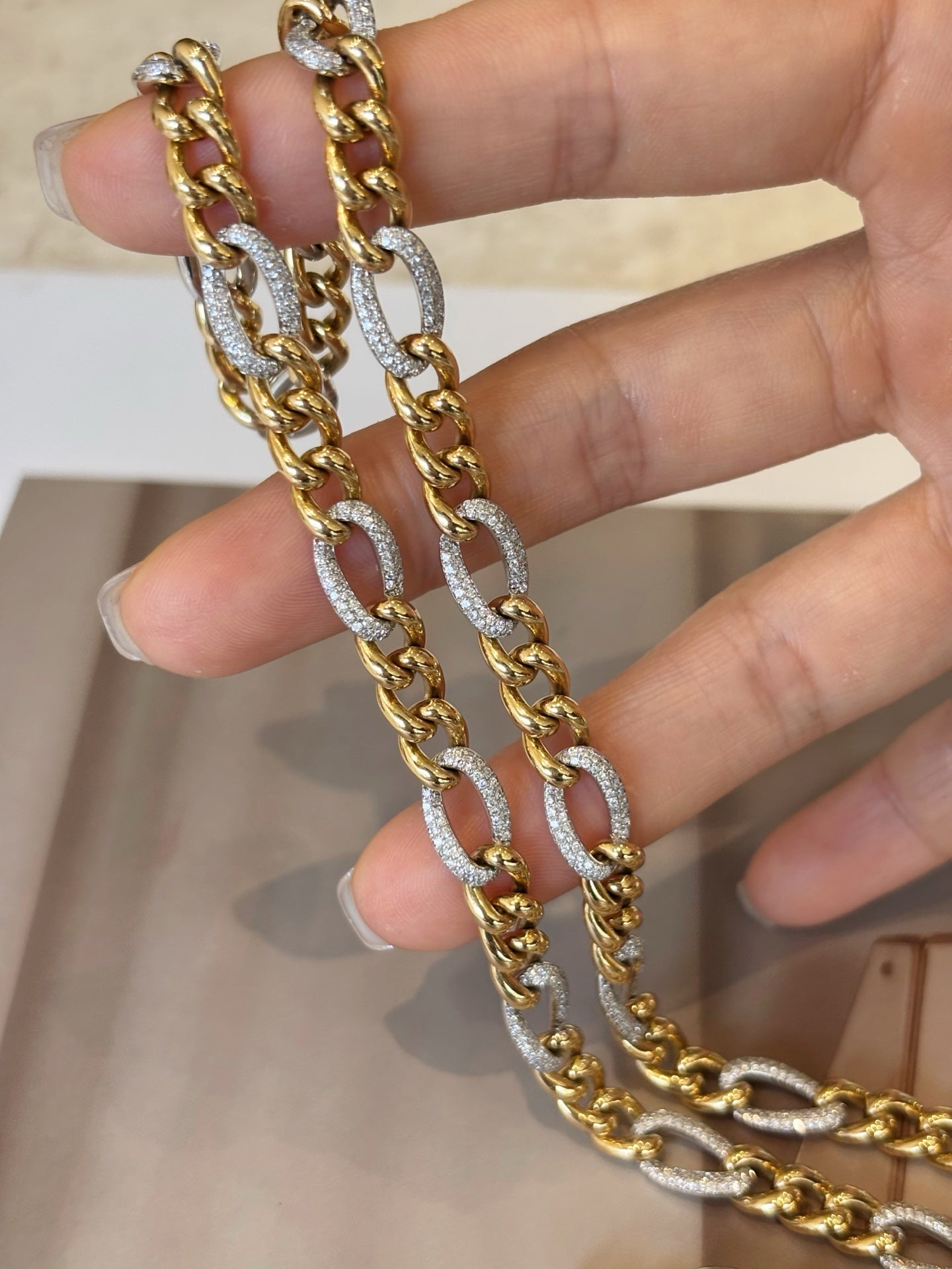 Two-Tone Cuban Chain Micro Pave Lab Diamond Layering Choker | 18K Gold