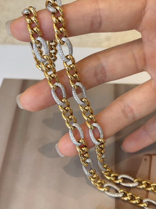 Two-Tone Cuban Chain Micro Pave Lab Diamond Layering Choker | 18K Gold