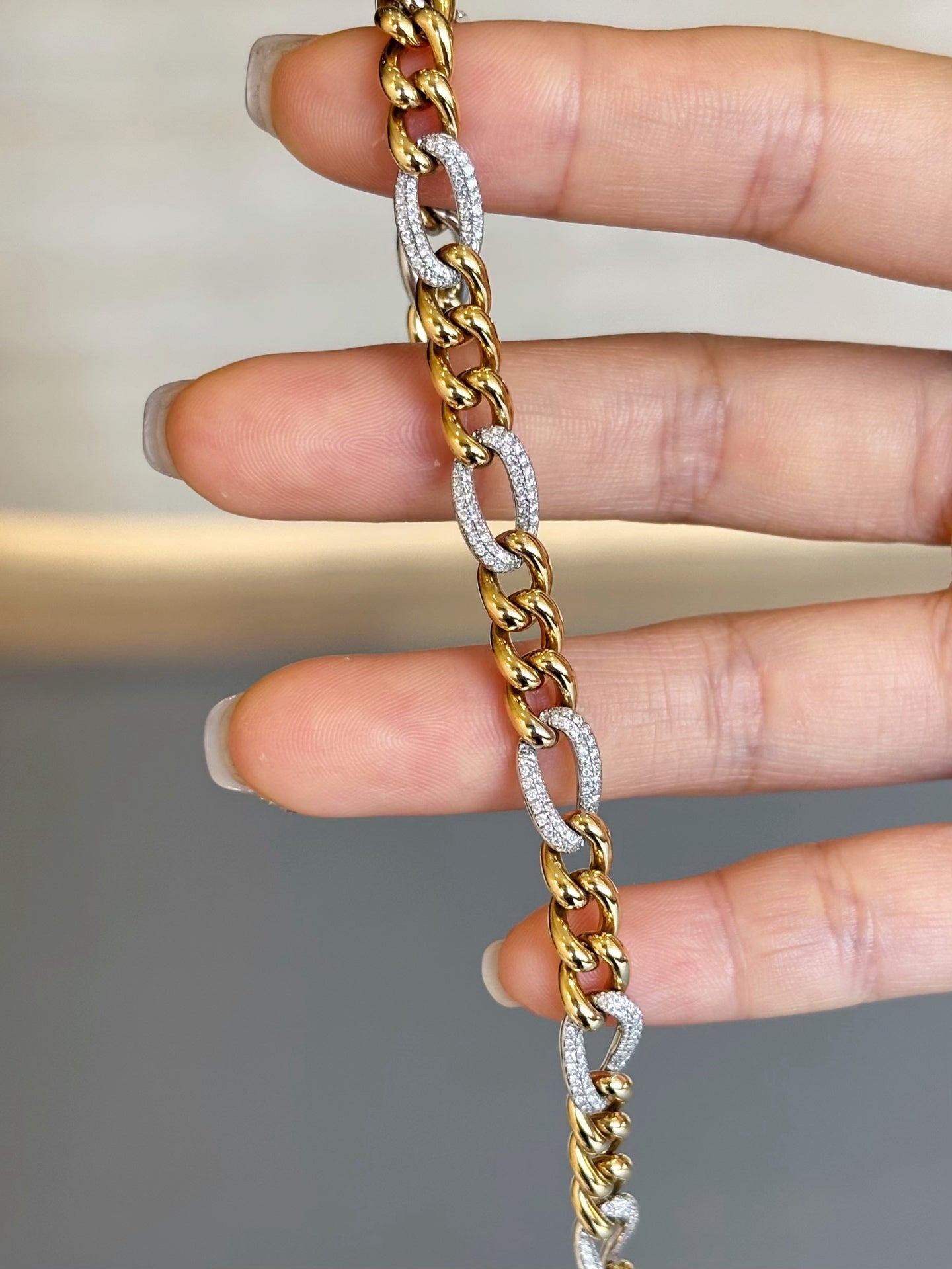 Two-Tone Cuban Chain Micro Pave Lab Grown Diamond Women Bracelet | 18K Gold