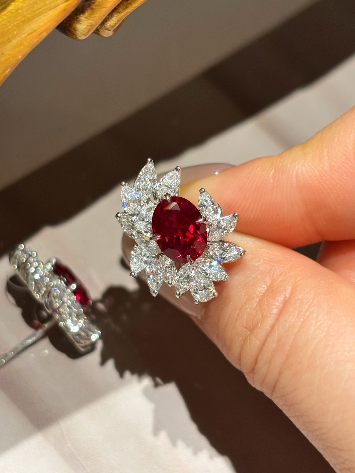 Lab Grown Ruby Cluster Earrings | Eternal Love in Bloom | Platinum