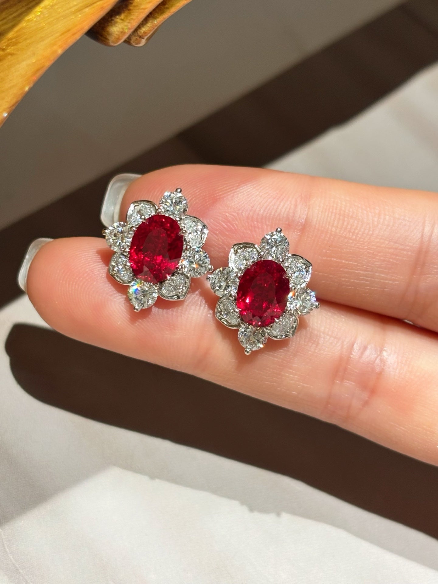 Lab Grown Ruby Halo Earrings | Eternal Love in Bloom | Platinum