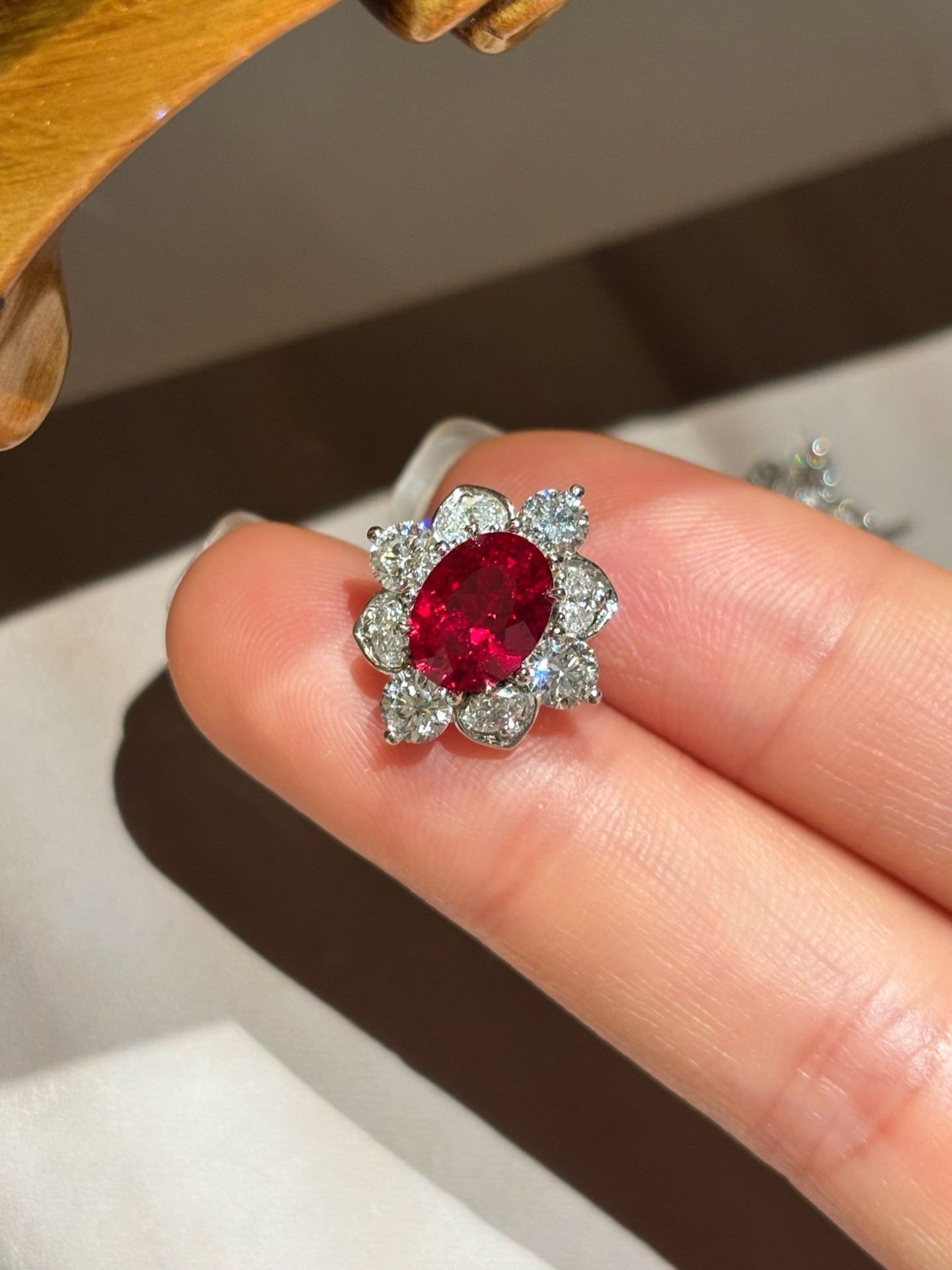 Lab Grown Ruby Halo Earrings | Eternal Love in Bloom | Platinum