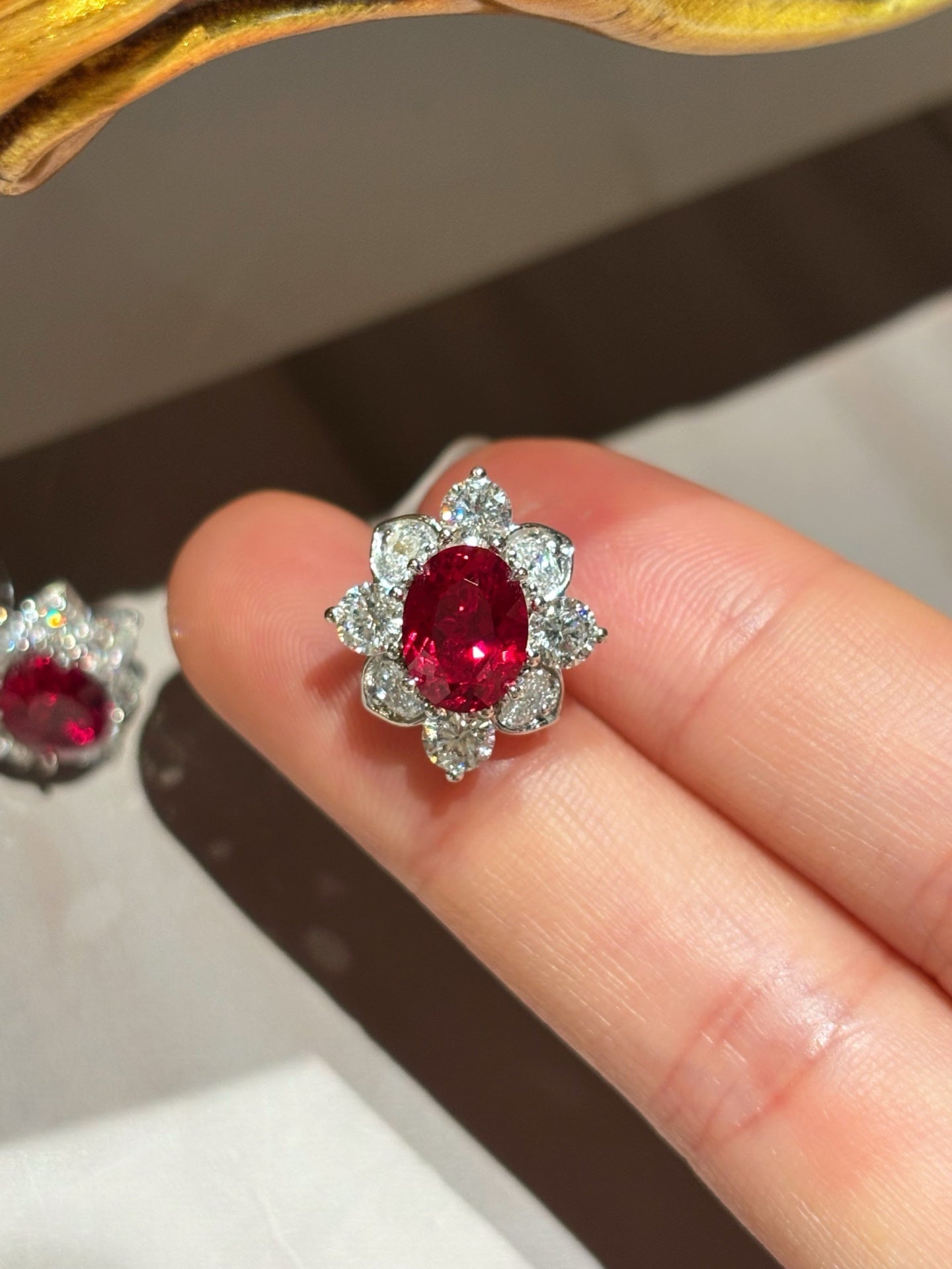 Lab Grown Ruby Halo Earrings | Eternal Love in Bloom | Platinum