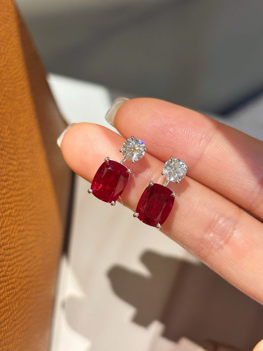 Lab Grown Ruby Drop Earrings | The Heartbeat of Eternal Love | Platinum