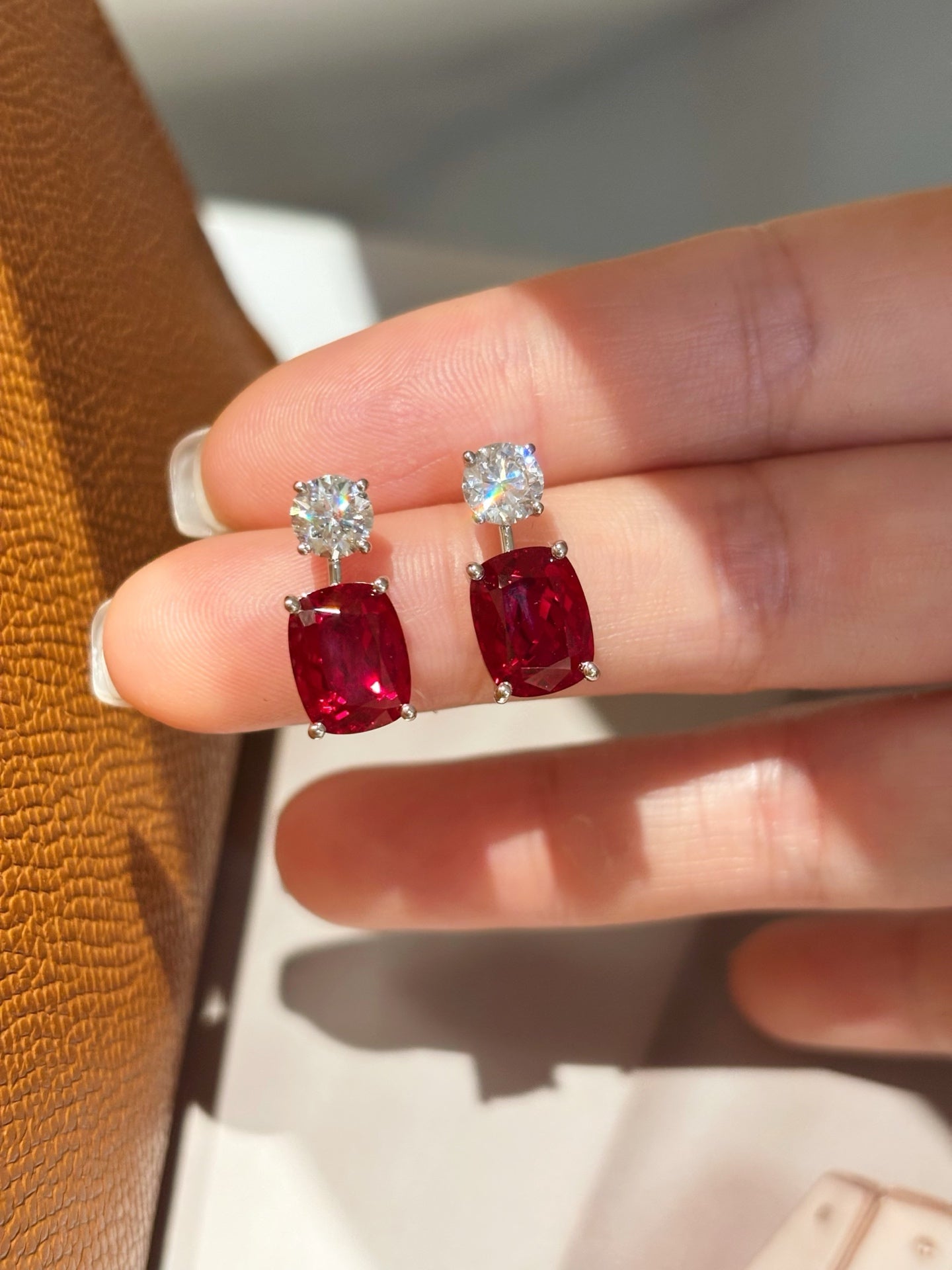Lab Grown Ruby Drop Earrings | The Heartbeat of Eternal Love | Platinum