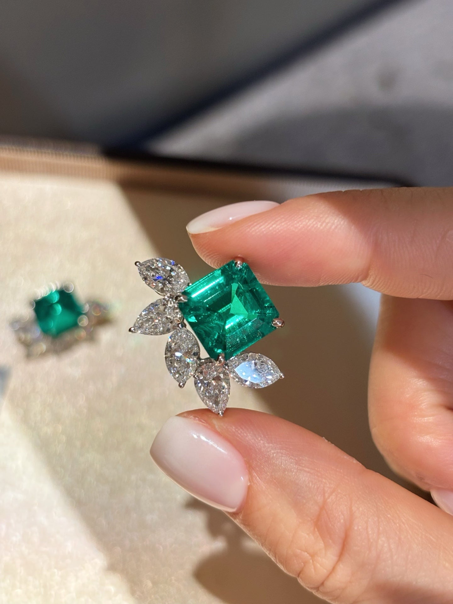 Lab Grown Emerald Earrings | The Stone of Successful Love | 18K White Gold