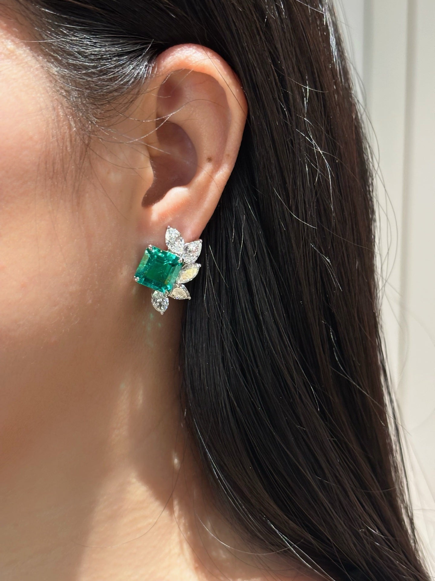 Lab Grown Emerald Earrings | The Stone of Successful Love | 18K White Gold