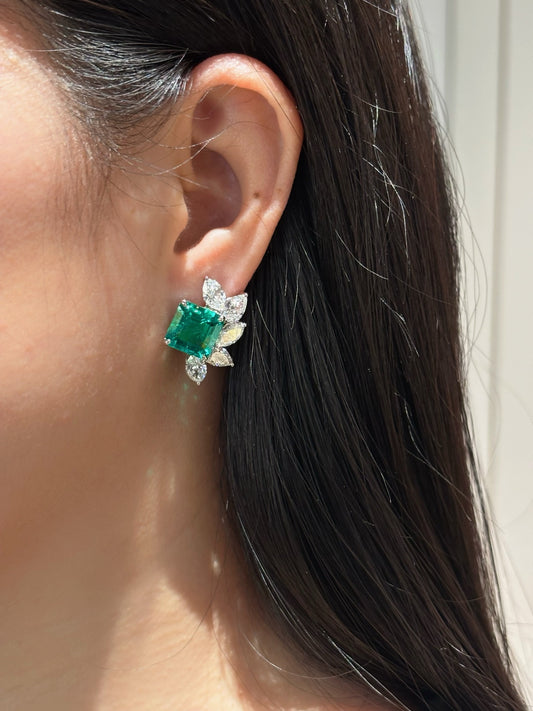 Lab Grown Emerald Earrings | The Stone of Successful Love | 18K White Gold