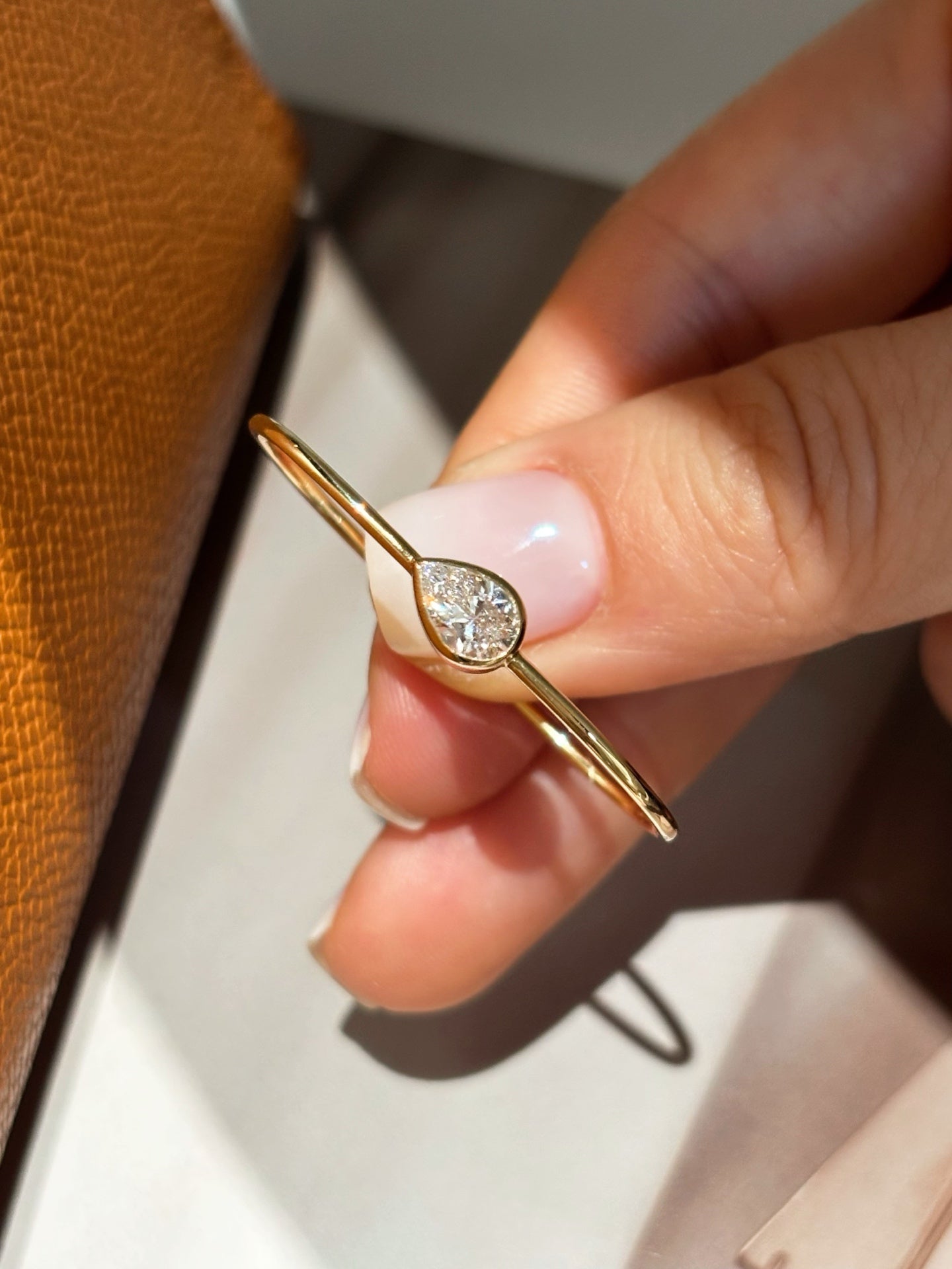 Bezel Set Pear Shape Lab Grown Diamond Two Finger Ring | Unique Statement Design| 18K Yellow Gold