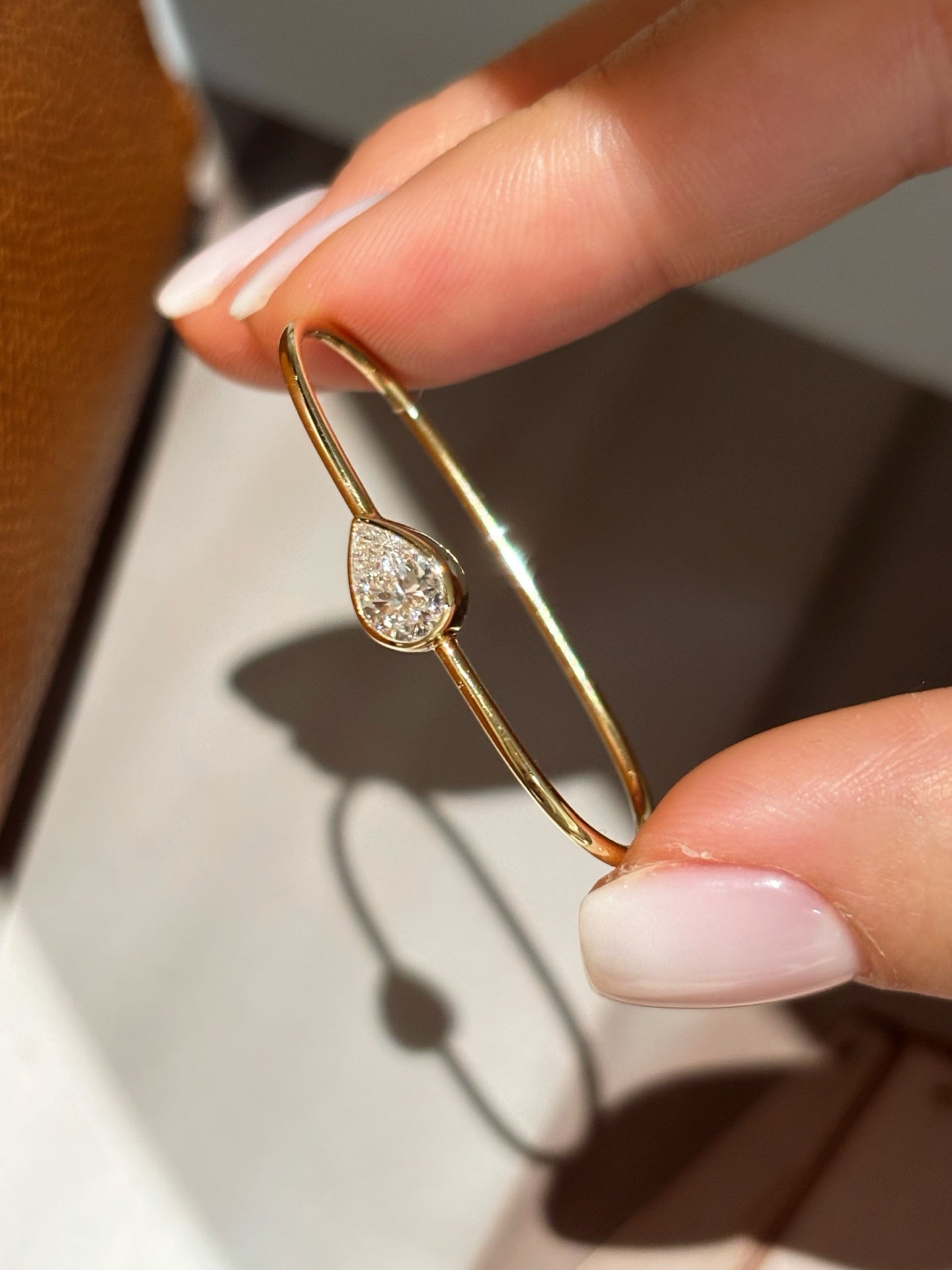 Bezel Set Pear Shape Lab Grown Diamond Two Finger Ring | Unique Statement Design| 18K Yellow Gold