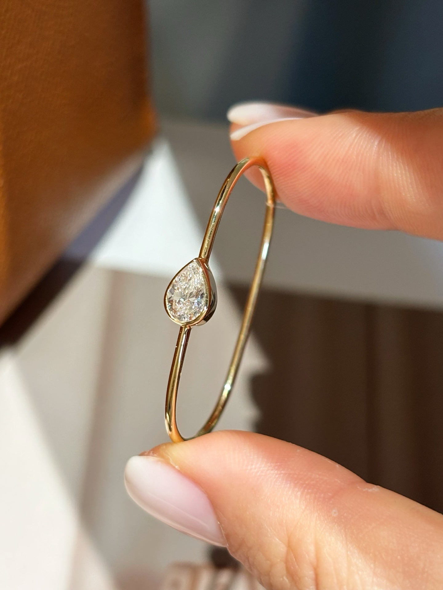 Bezel Set Pear Shape Lab Grown Diamond Two Finger Ring | Unique Statement Design| 18K Yellow Gold