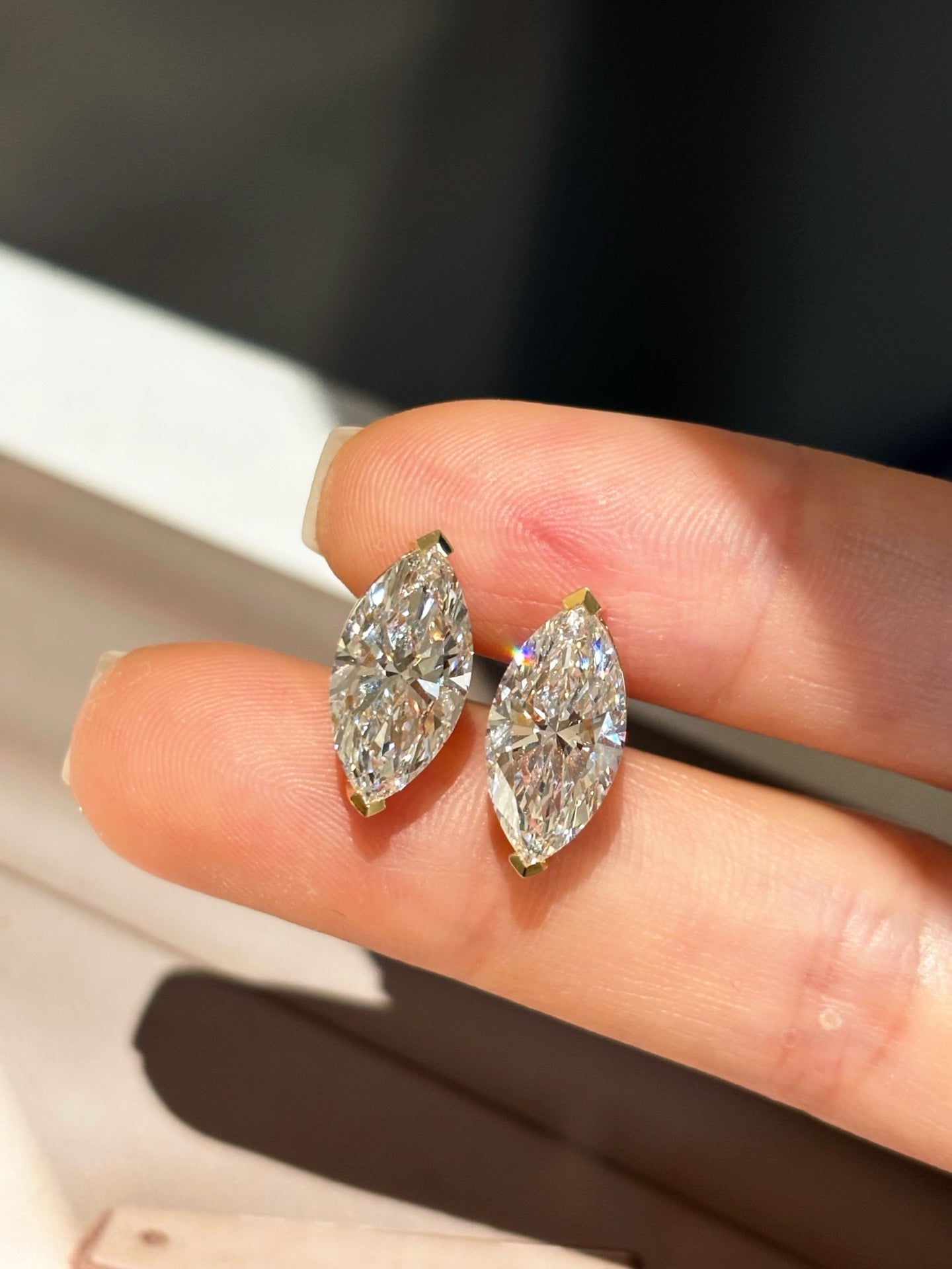 2.1ct/stone Lab-Grown Marquise Diamond Stud Earrings |18K Gold