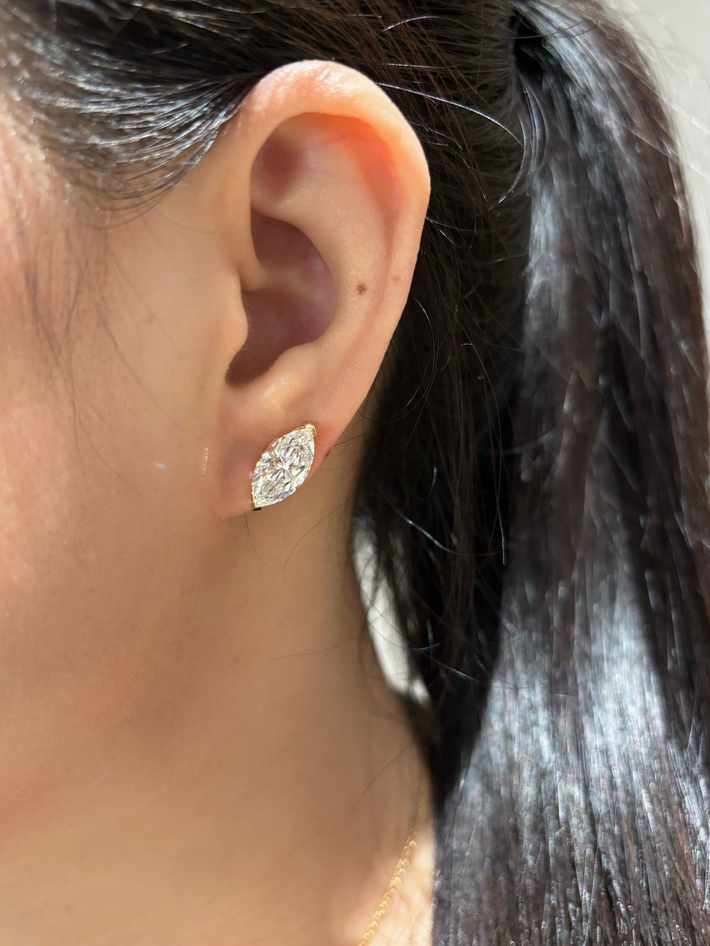 2.1ct/stone Lab-Grown Marquise Diamond Stud Earrings |18K Gold