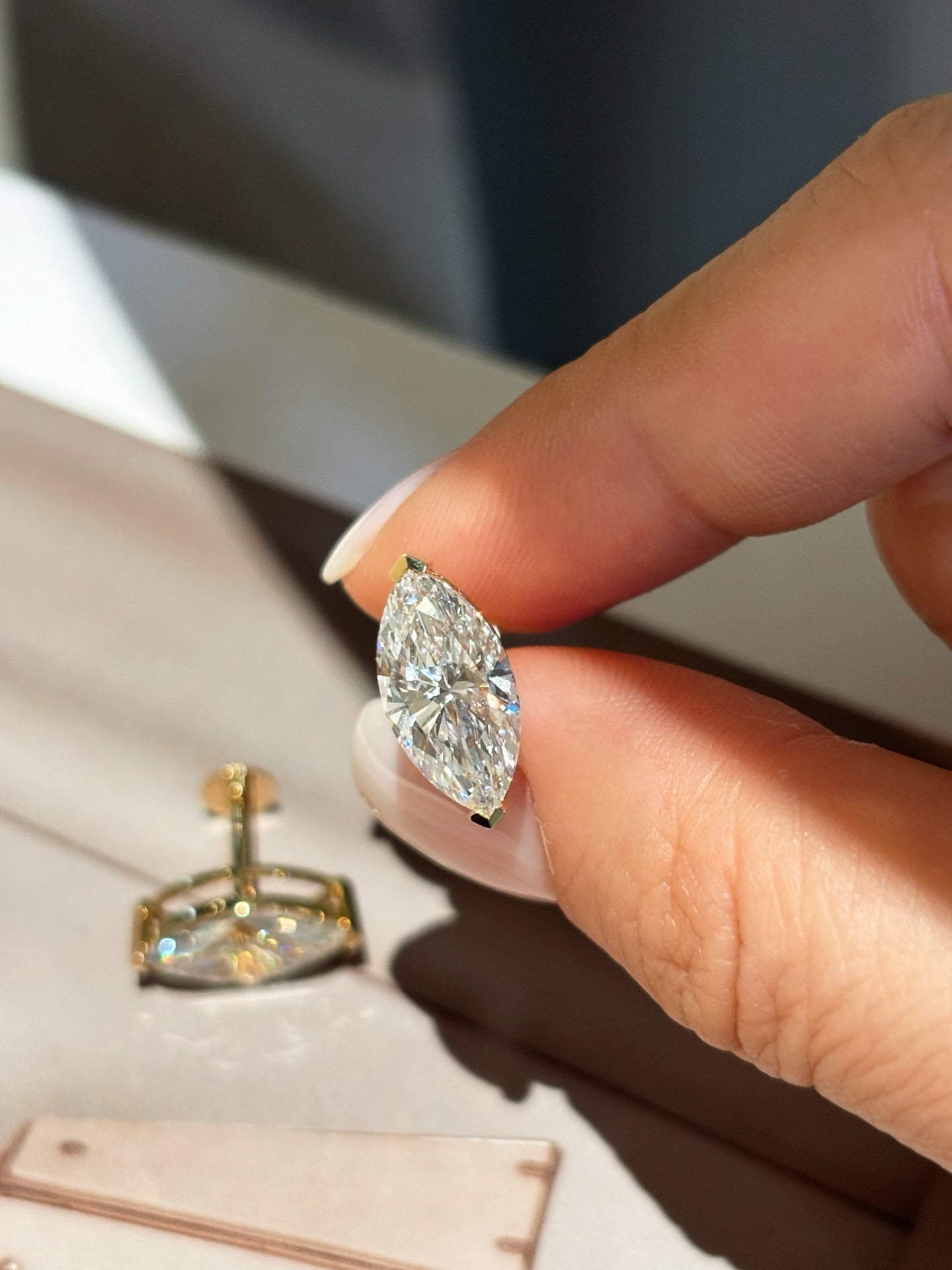 2.1ct/stone Lab-Grown Marquise Diamond Stud Earrings |18K Gold