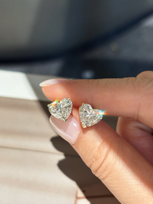2CT/STONE Lab-Grown Diamond Heart Stud Earrings| 18K Yellow Gold