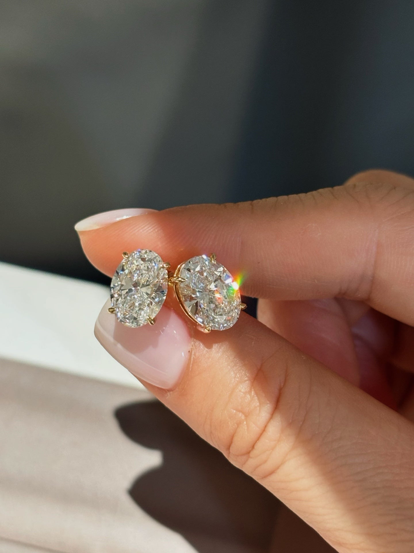 4.12ct/2 2.76g Oval Lab Grown Diamond Stud Earrings | Solitaire Setting | 18K Yellow Gold