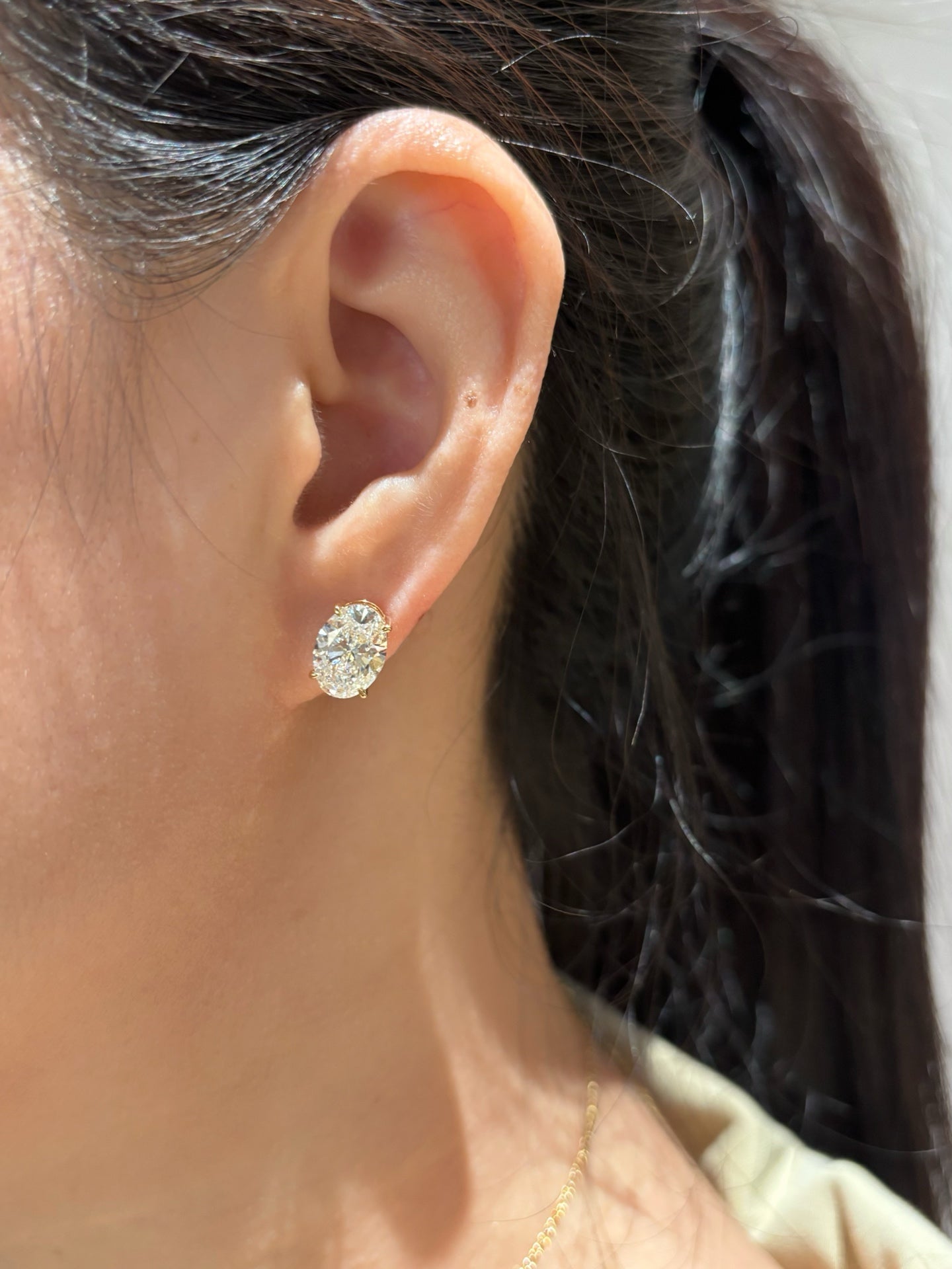 4.12ct/2 2.76g Oval Lab Grown Diamond Stud Earrings | Solitaire Setting | 18K Yellow Gold