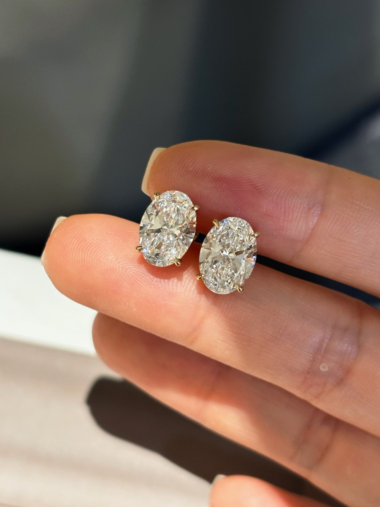 4.12ct/2 2.76g Oval Lab Grown Diamond Stud Earrings | Solitaire Setting | 18K Yellow Gold