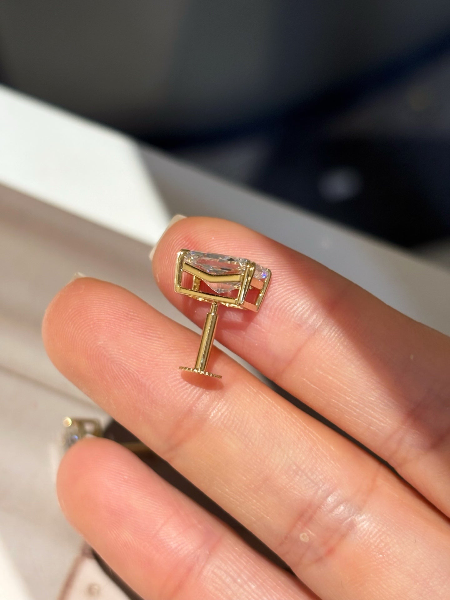 4.12ct/2 Radiant Cut Lab Grown Diamond Stud Earrings | Solitaire Setting | 18K Yellow Gold