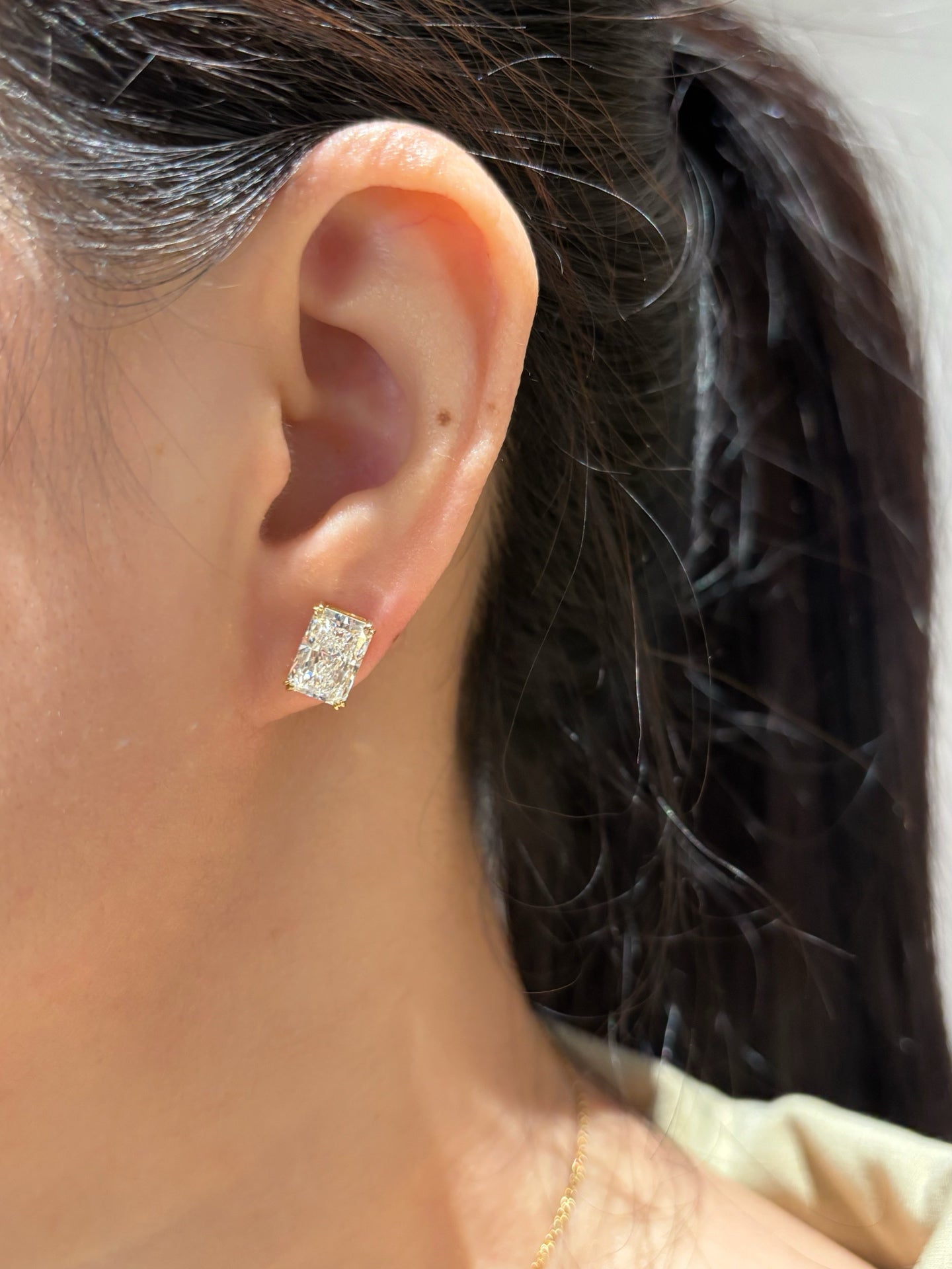 4.12ct/2 Radiant Cut Lab Grown Diamond Stud Earrings | Solitaire Setting | 18K Yellow Gold