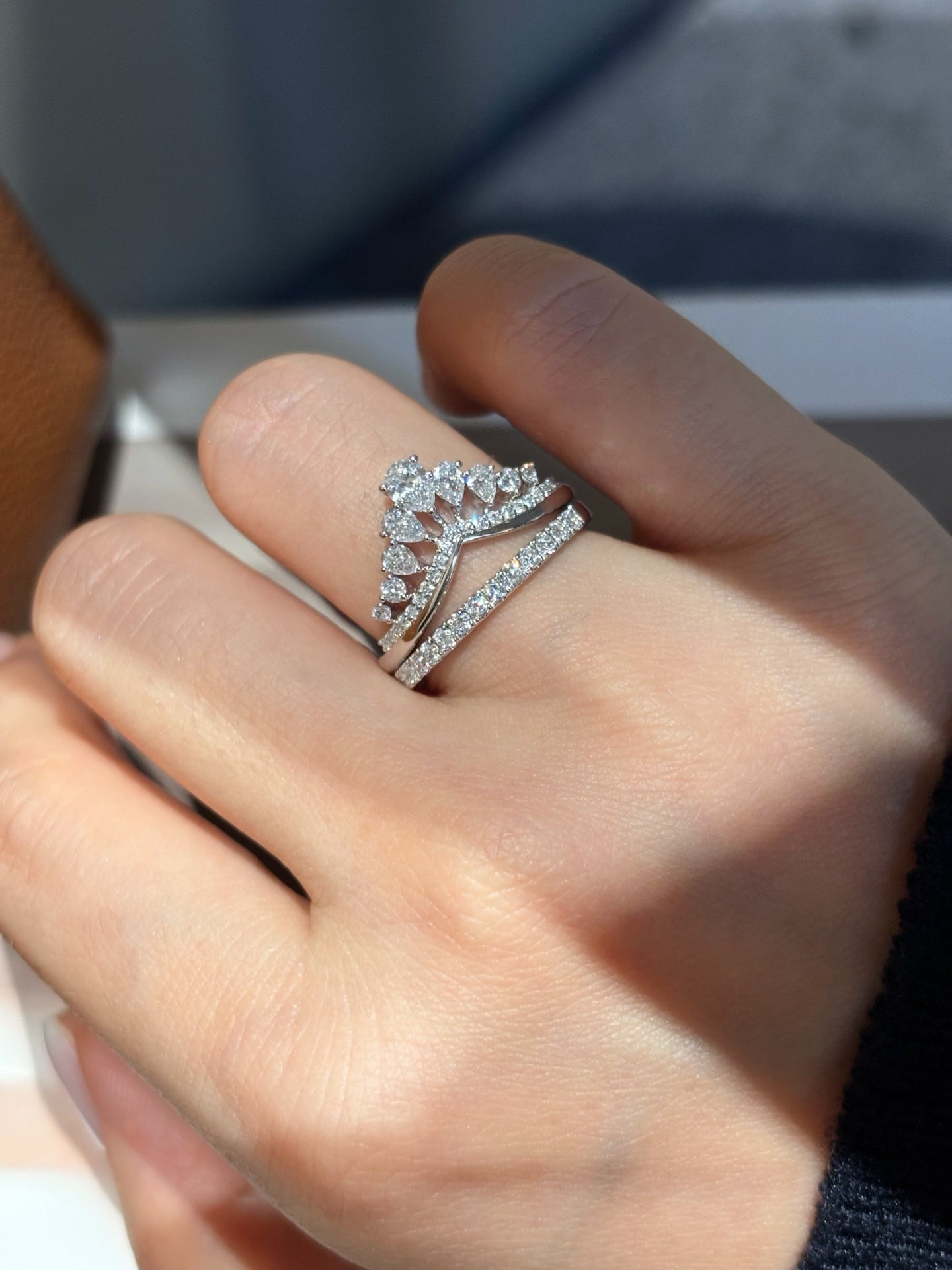Crown Style Lab Grown Diamond Band | Stackable Luxury Ring | 18K White Gold