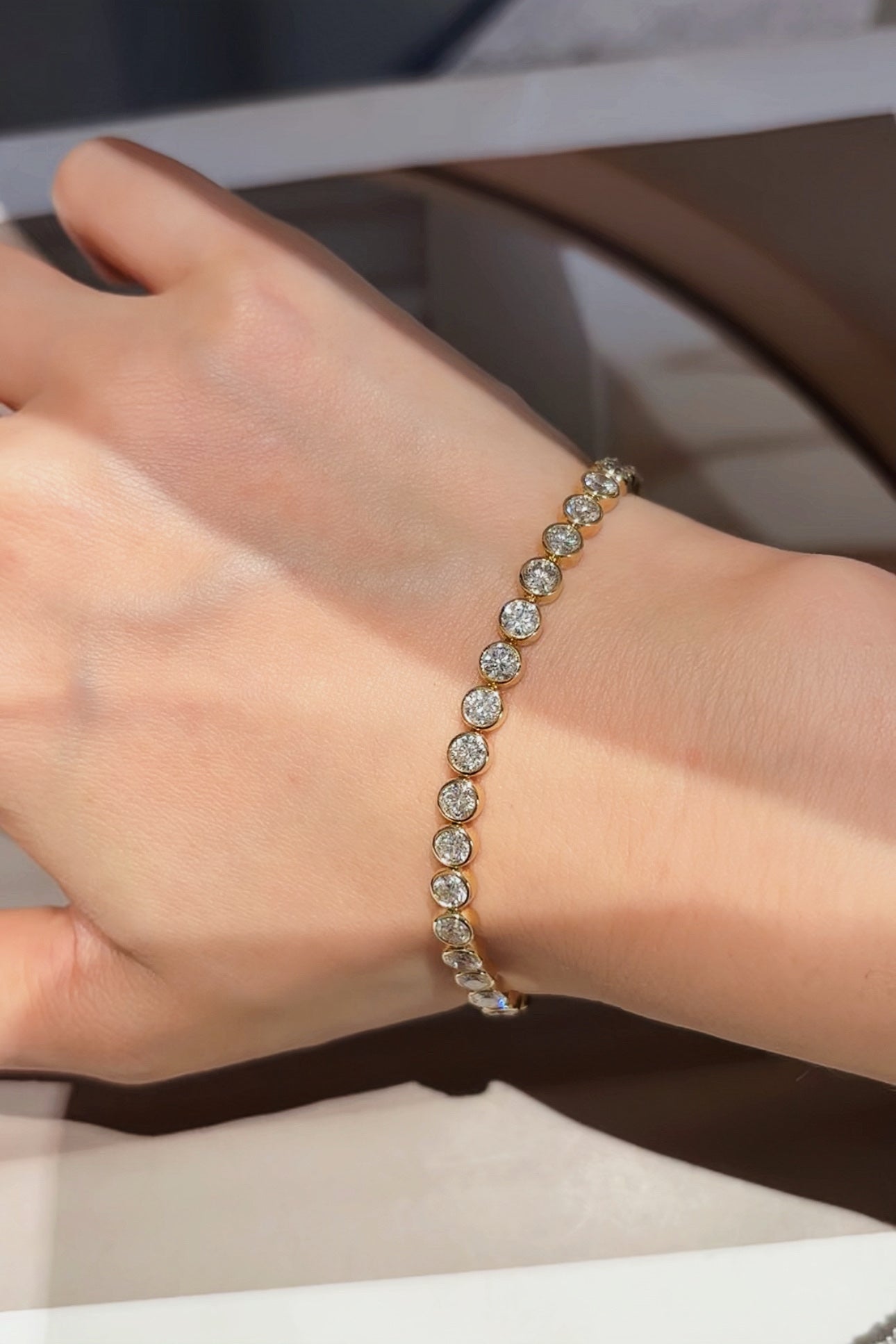 0.15 Carat Bubble Bezel Round Lab Grown Diamond Tennis Bracelet | 18K Yellow Gold | Modern & Playful