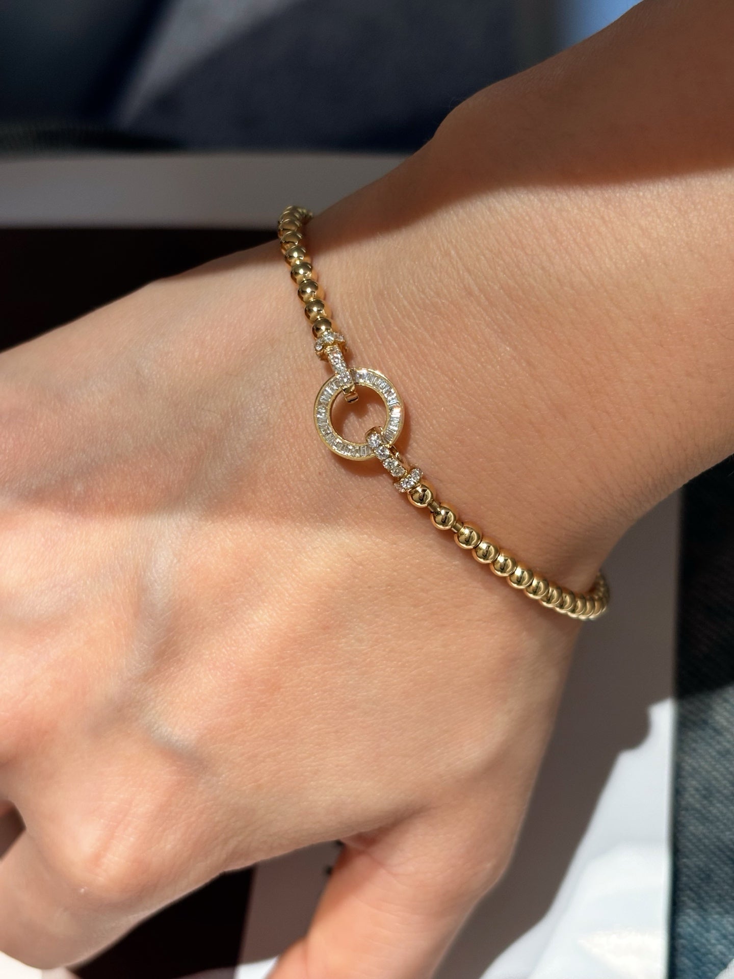 Lab-Grown Diamond Circle Link Beaded Bracele| 18K Yellow Gold