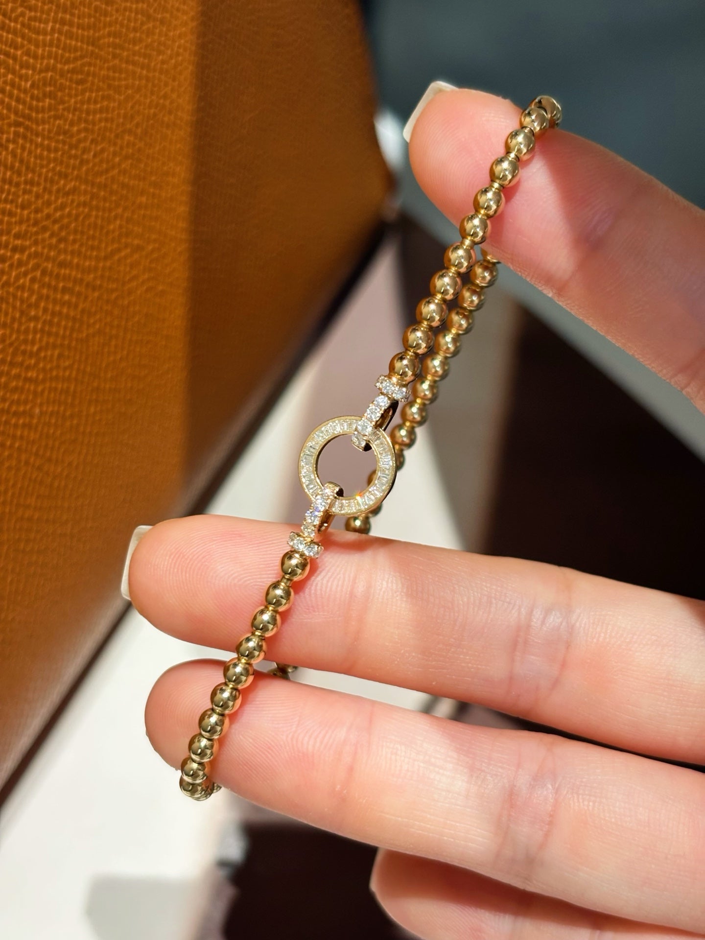 Lab-Grown Diamond Circle Link Beaded Bracele| 18K Yellow Gold