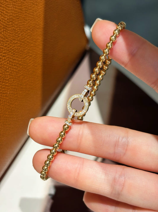Lab-Grown Diamond Circle Link Beaded Bracele| 18K Yellow Gold