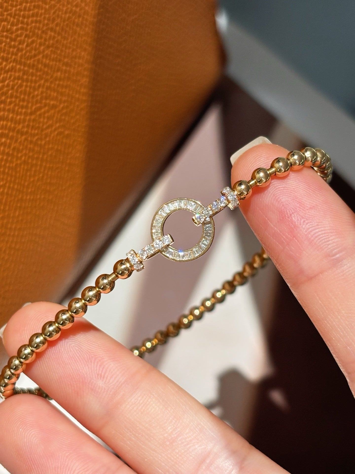 Lab-Grown Diamond Circle Link Beaded Bracele| 18K Yellow Gold