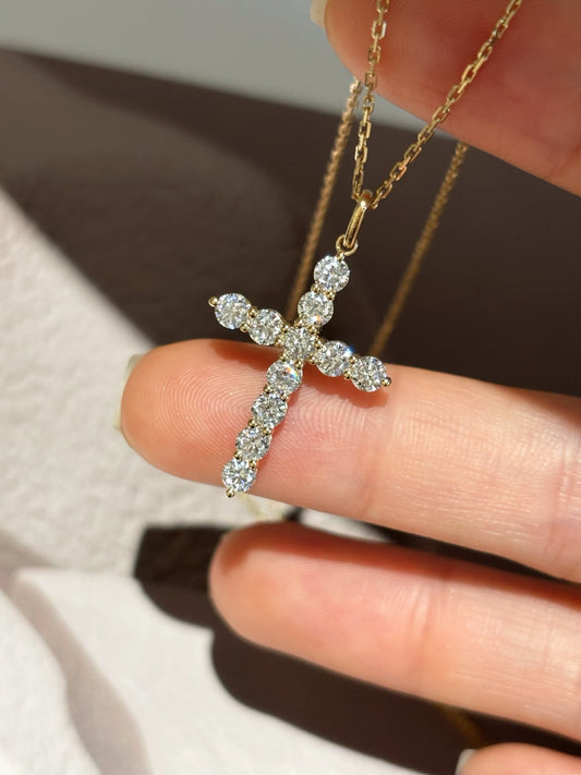 Round Lab Grown Diamond Cross Pendant | 18K Yellow Gold