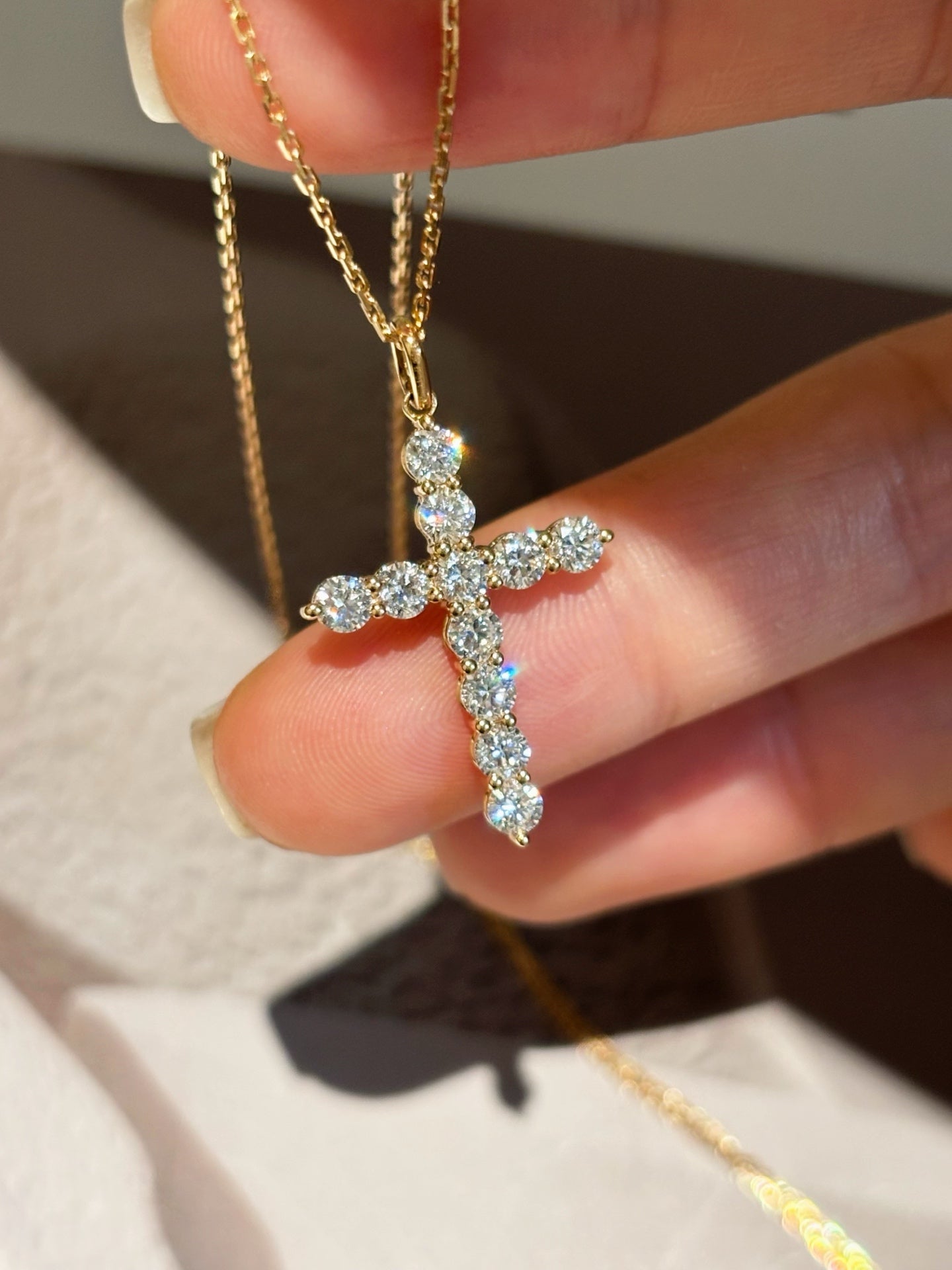 Round Lab Grown Diamond Cross Pendant | 18K Yellow Gold