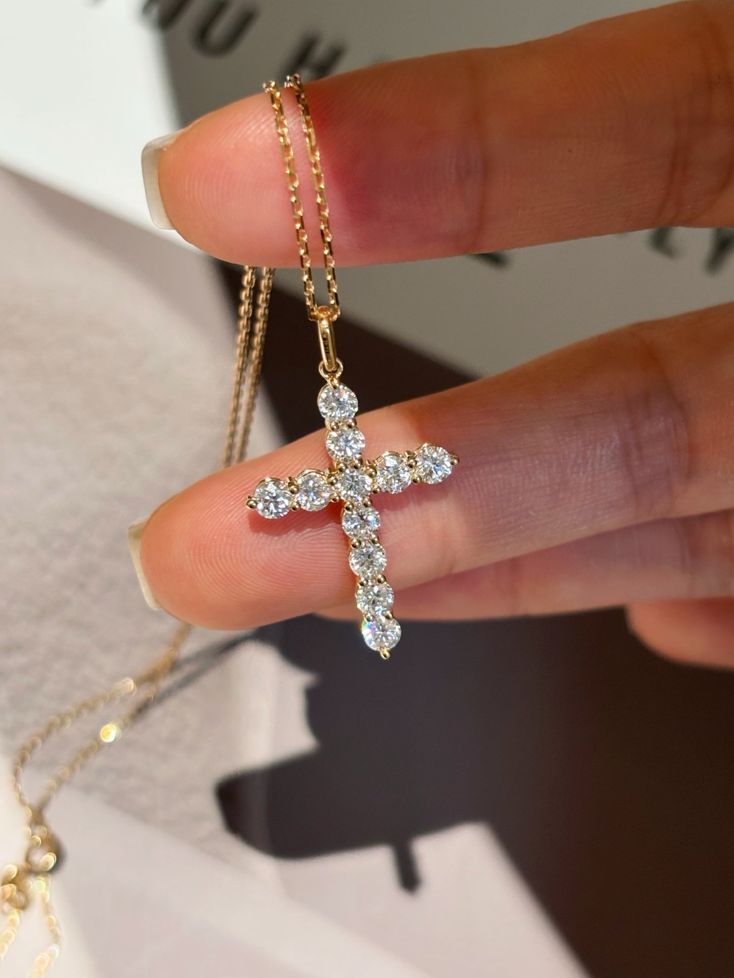Round Lab Grown Diamond Cross Pendant | 18K Yellow Gold