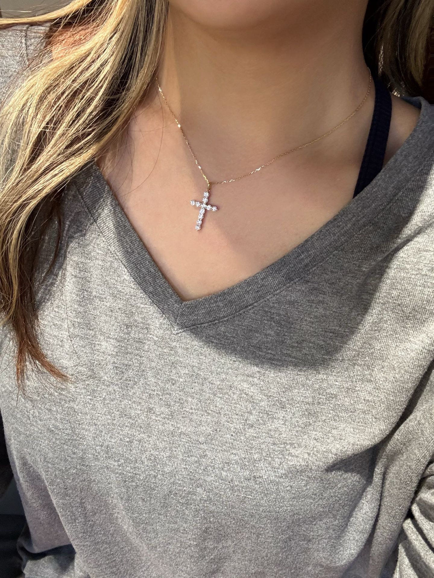 Round Lab Grown Diamond Cross Pendant | 18K Yellow Gold