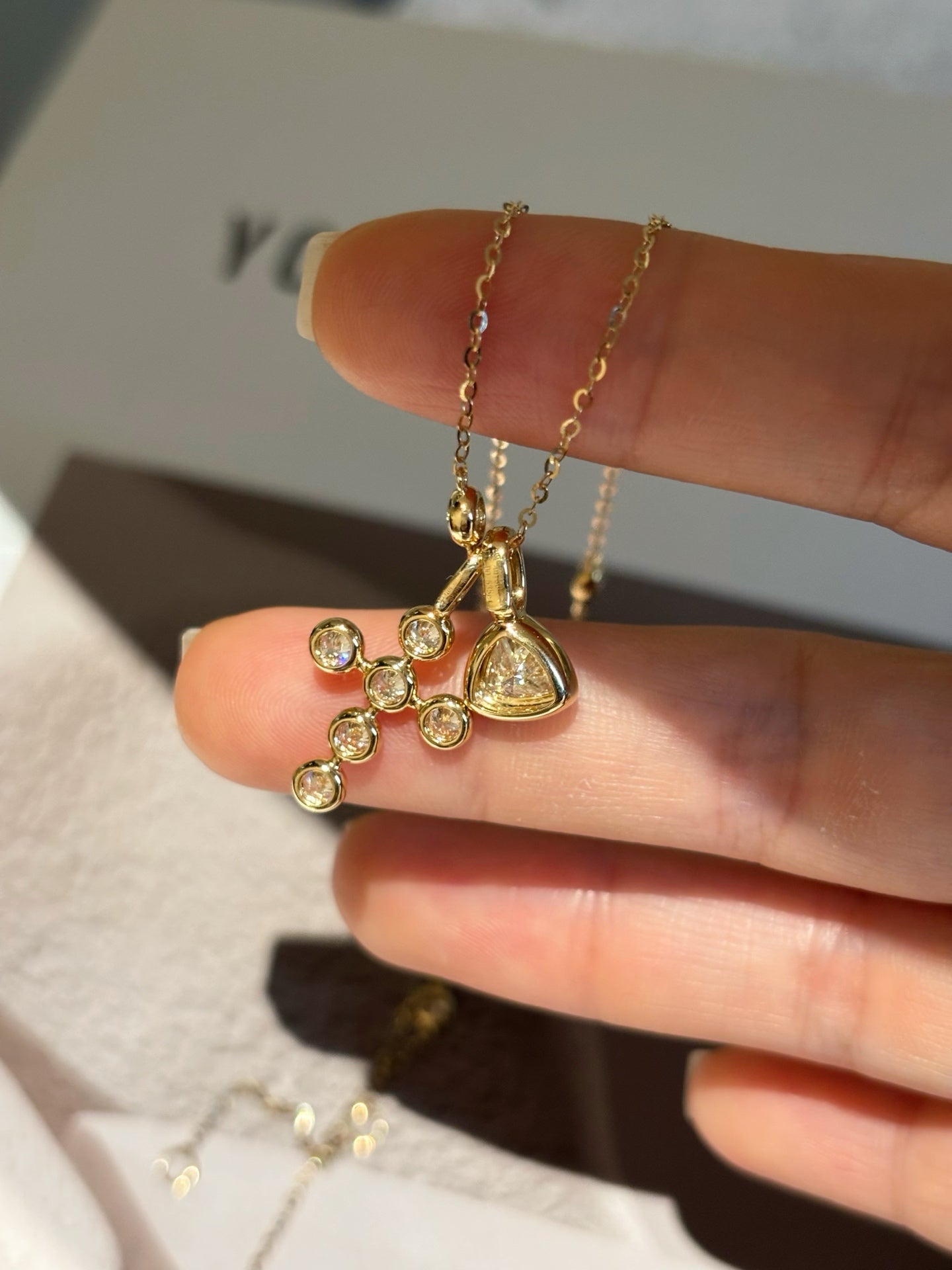 Bezel Set Triangle Lab Grown Diamond Solitaire Pendant | 18K Yellow Gold
