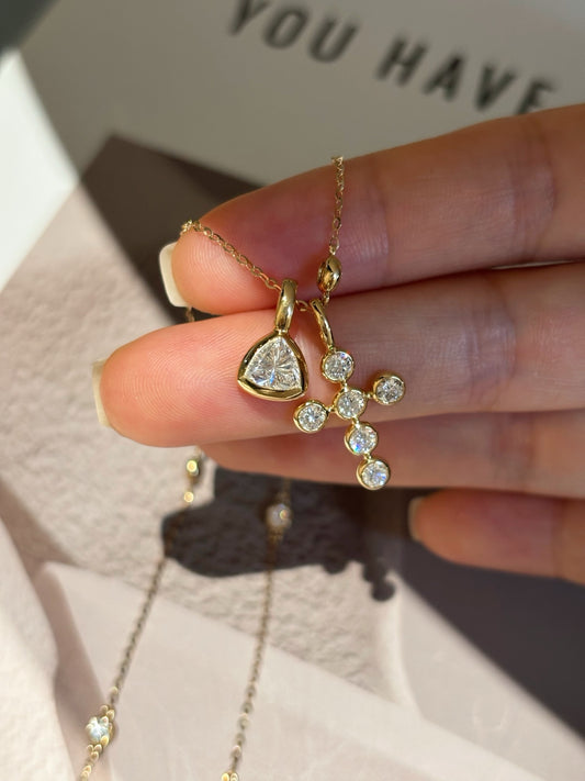 Bezel Set Triangle Lab Grown Diamond Solitaire Pendant | 18K Yellow Gold