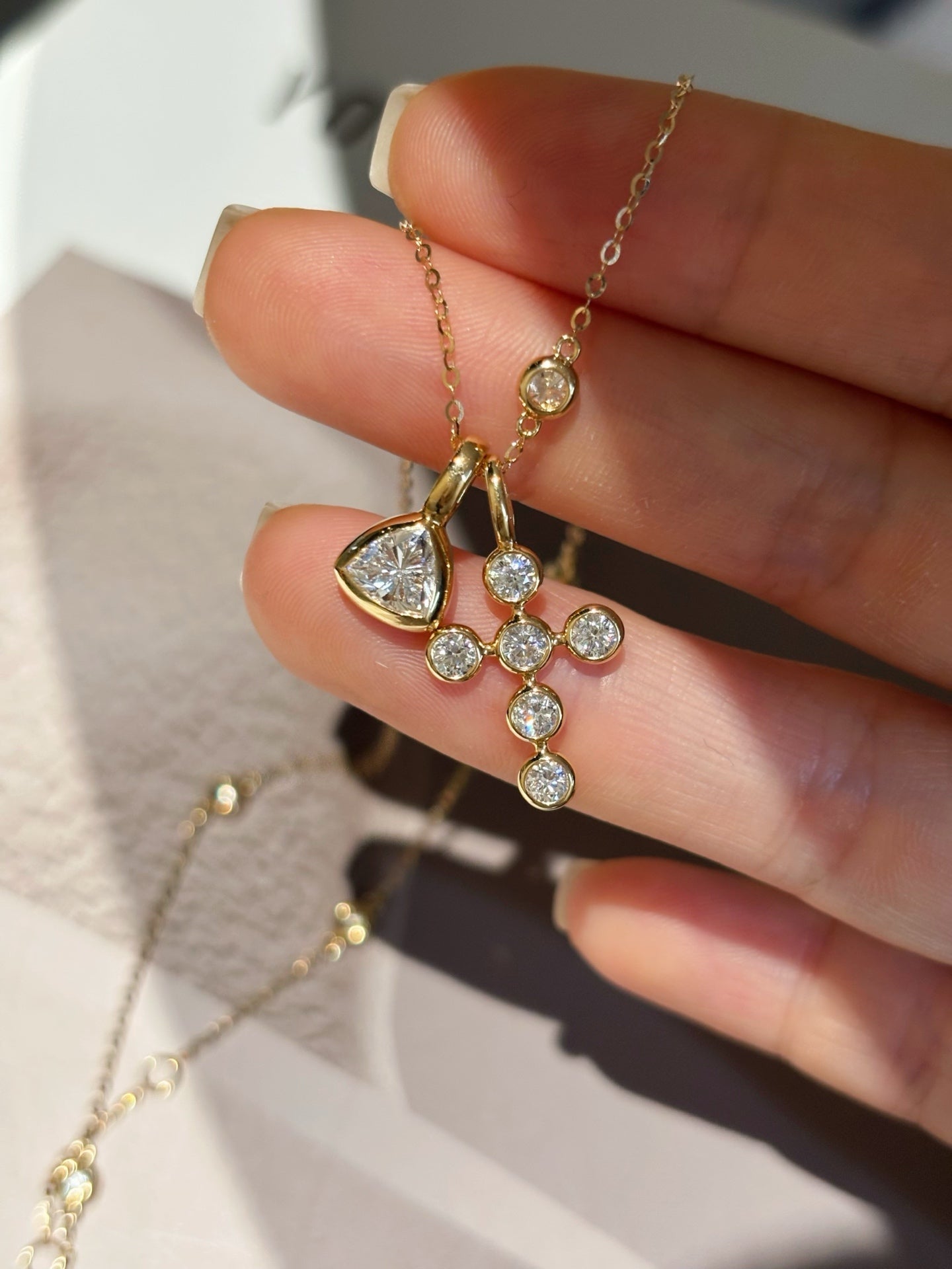 Bezel Set Triangle Lab Grown Diamond Solitaire Pendant | 18K Yellow Gold