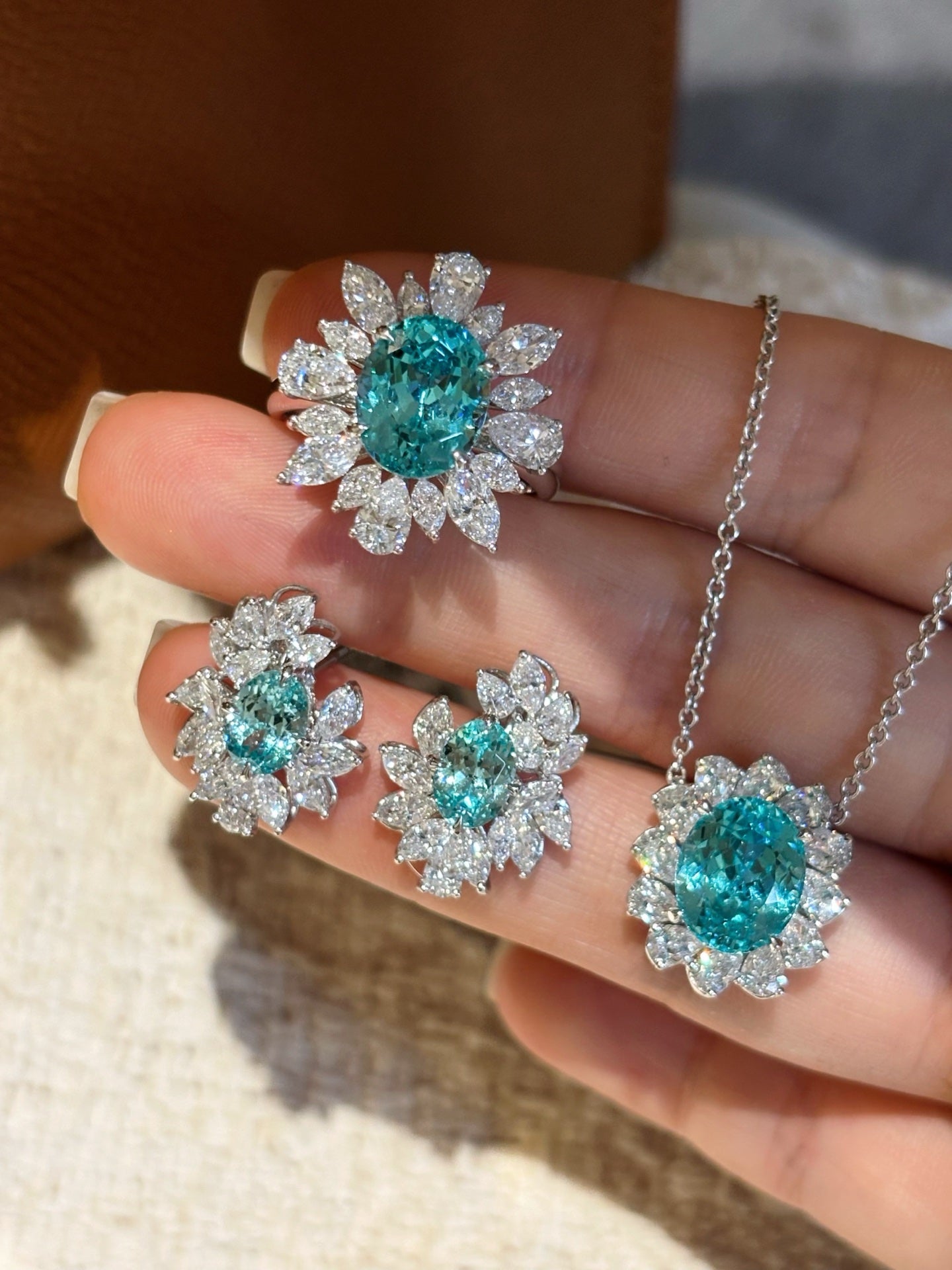 Lab Grown Paraiba Tourmaline Floral Earrings | Ocean Whispers of Serenity | 18K White Gold