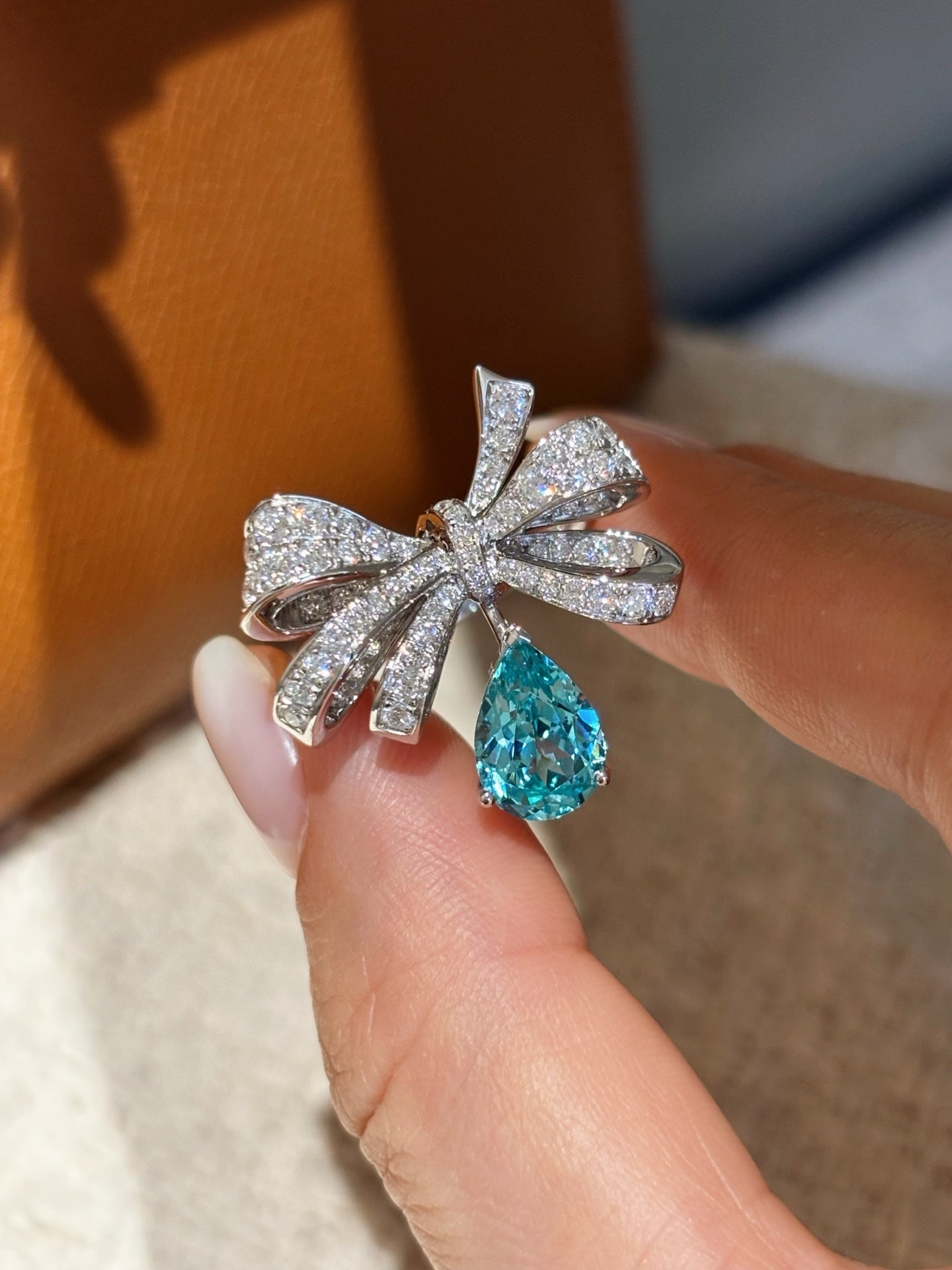 3.09ct 11.05g Exquisite Vintage Bow Paraiba Statement Ring | Sparkling Diamond Accents