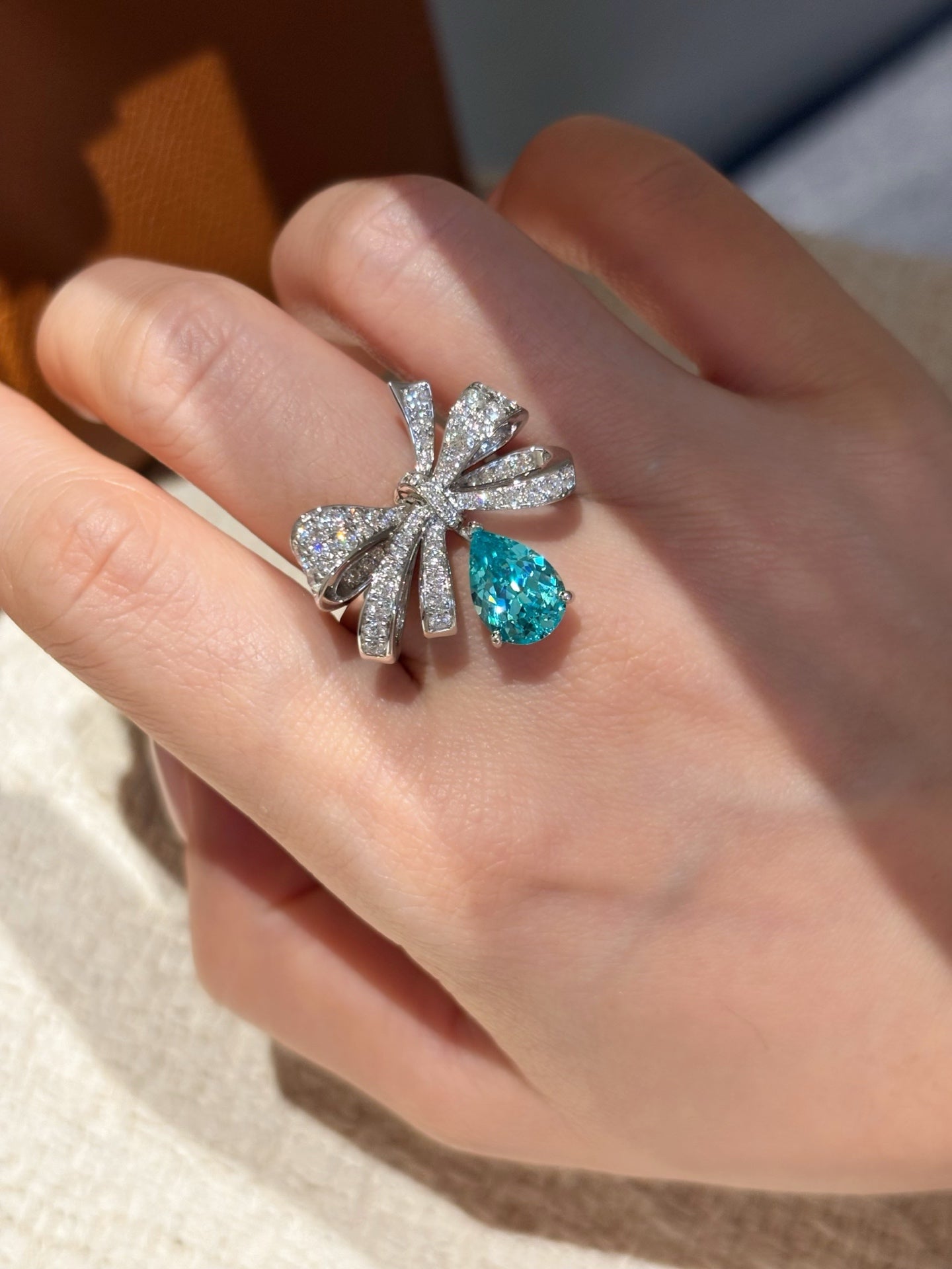 3.09ct 11.05g Exquisite Vintage Bow Paraiba Statement Ring | Sparkling Diamond Accents