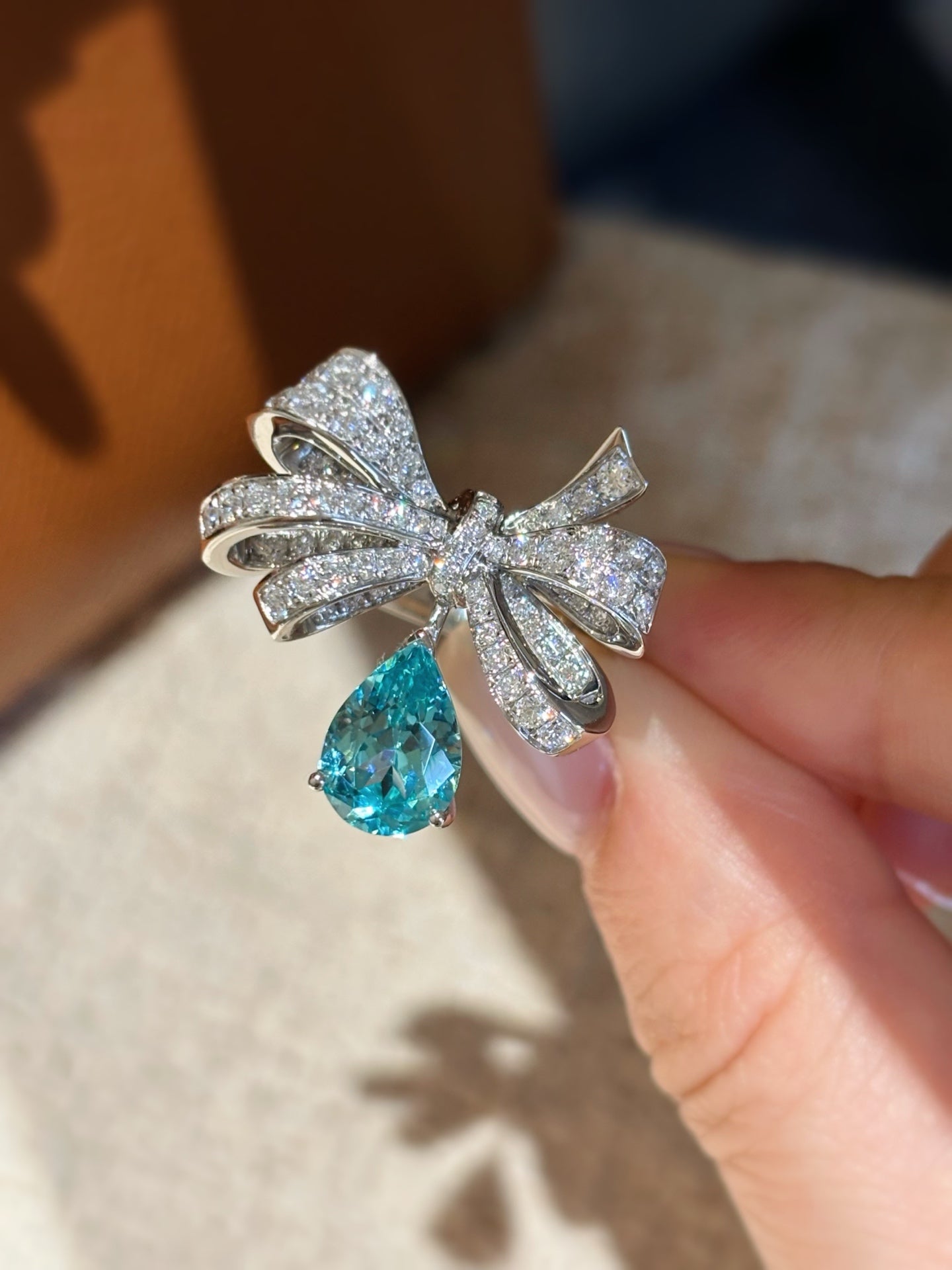 3.09ct 11.05g Exquisite Vintage Bow Paraiba Statement Ring | Sparkling Diamond Accents