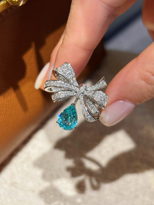 3.09ct 11.05g Exquisite Vintage Bow Paraiba Statement Ring | Sparkling Diamond Accents