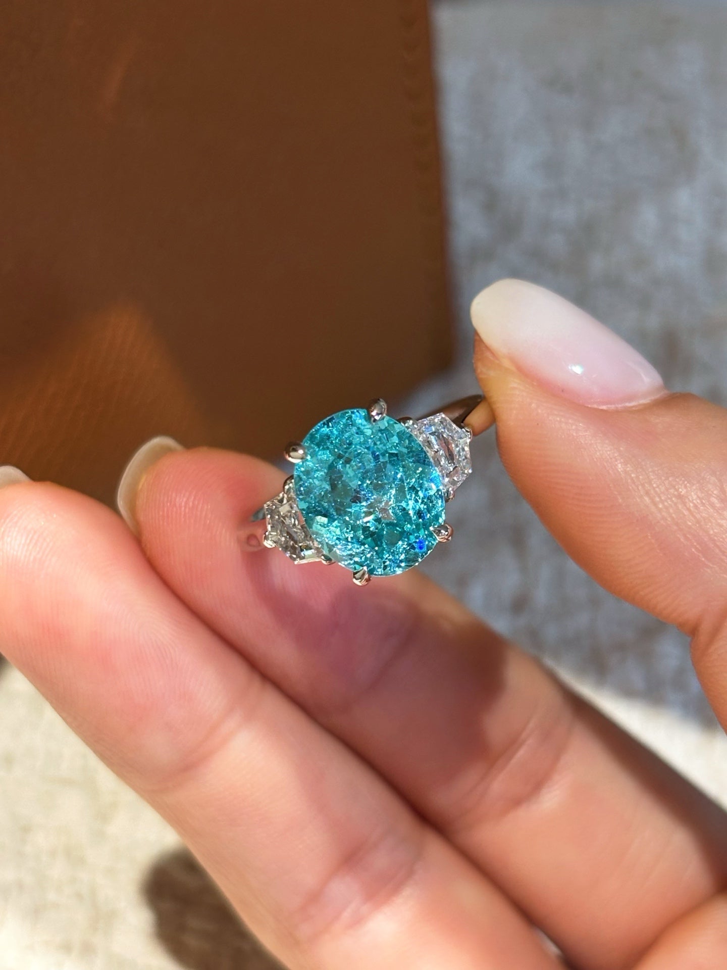6.35ct 6.17g Stunning Neon Blue Paraiba Ring with Diamond Accents | Lab-Grown Luxury