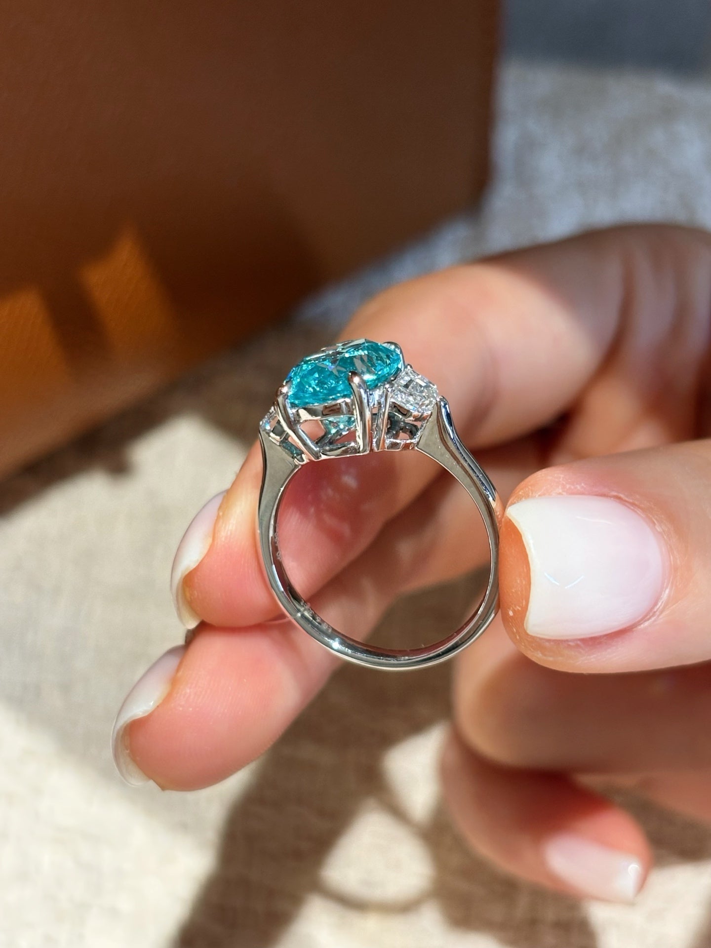 6.35ct 6.17g Stunning Neon Blue Paraiba Ring with Diamond Accents | Lab-Grown Luxury